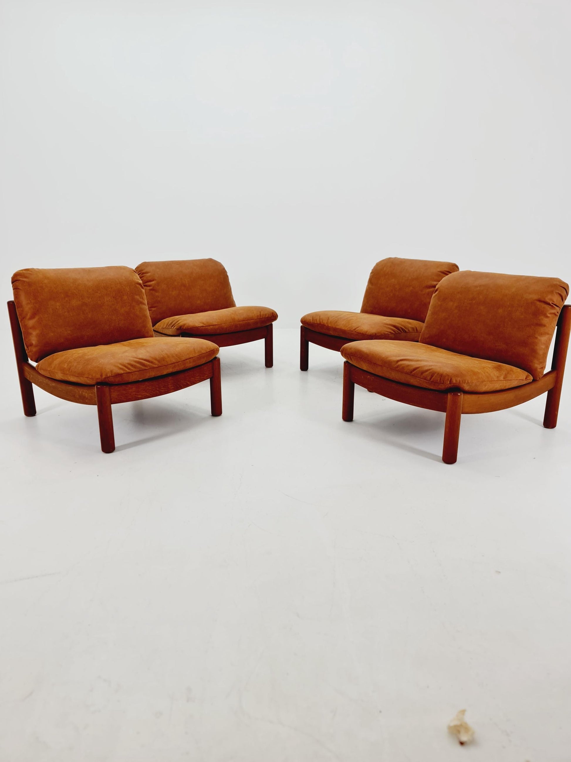 mid century lounge chairs in leather and wood By Carl Straub Germany , 1960s Set of 4
