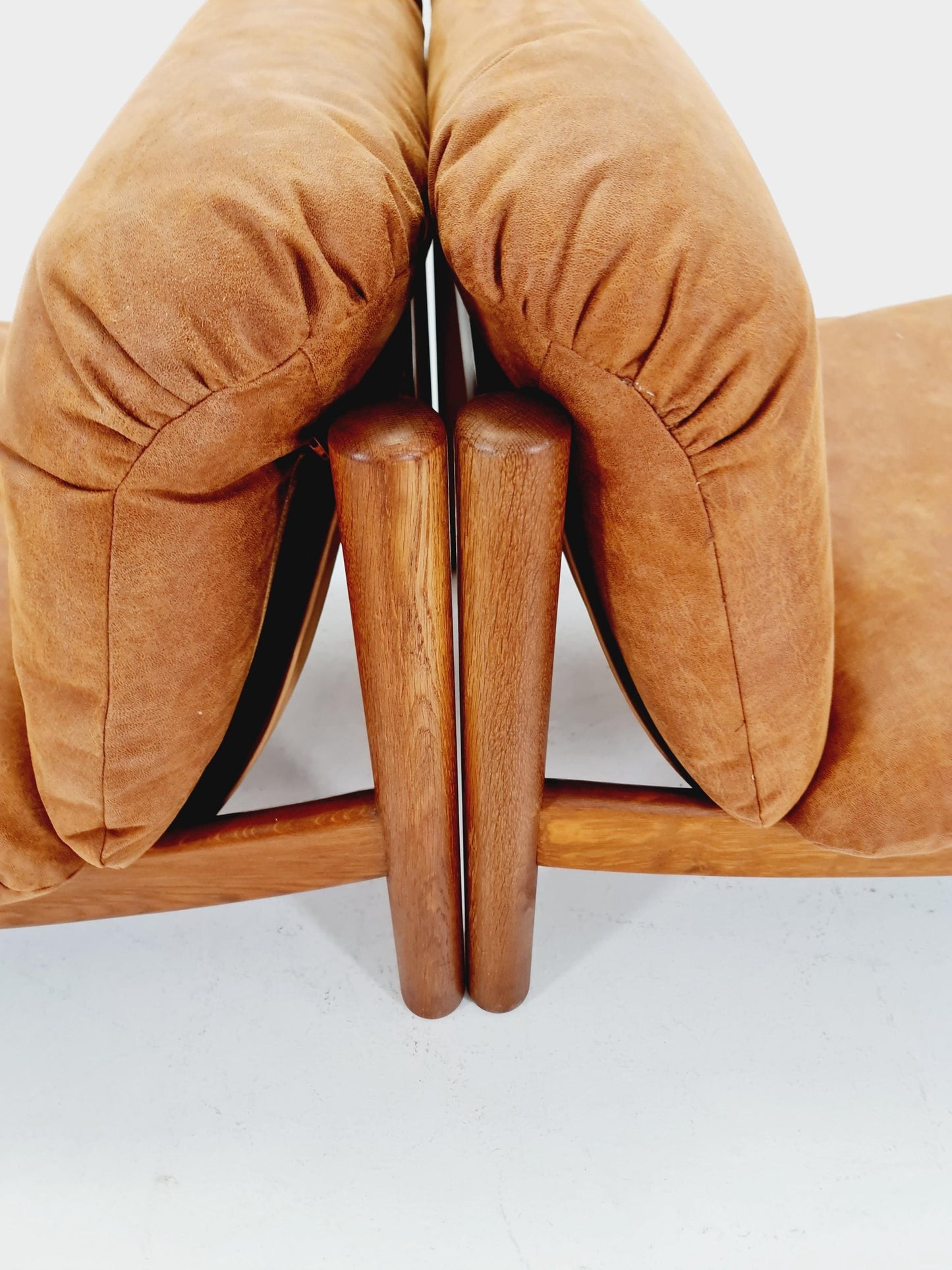 mid century loungechairs in leather and wood By Carl Straub Germany , 1960s Set of 2
