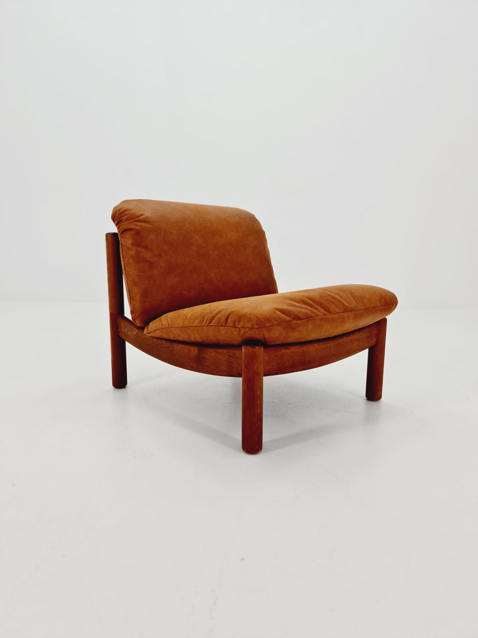 mid century loungechair in leather and wood By Carl Straub Germany , 1960s