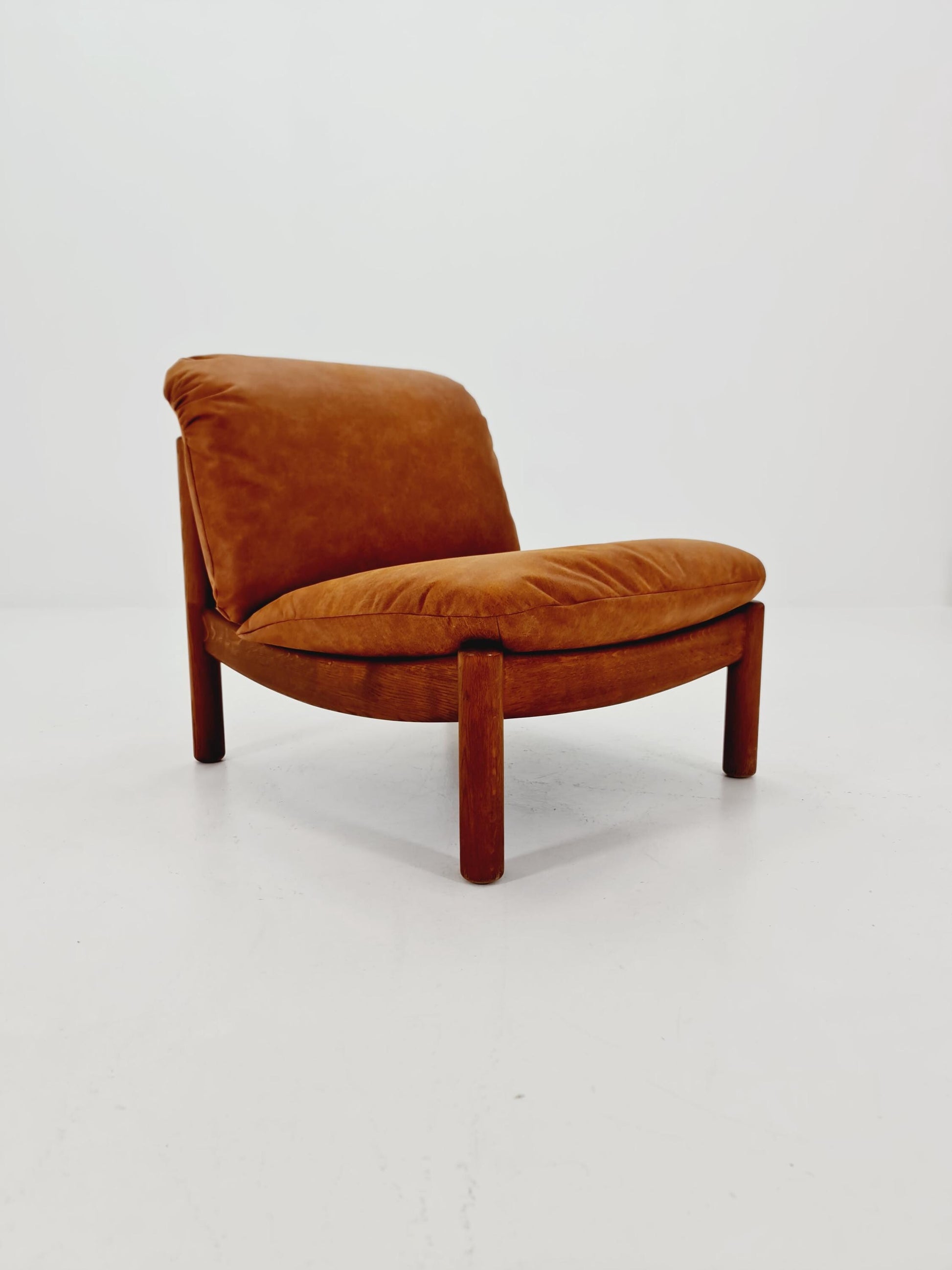 mid century loungechair in leather and wood By Carl Straub Germany , 1960s