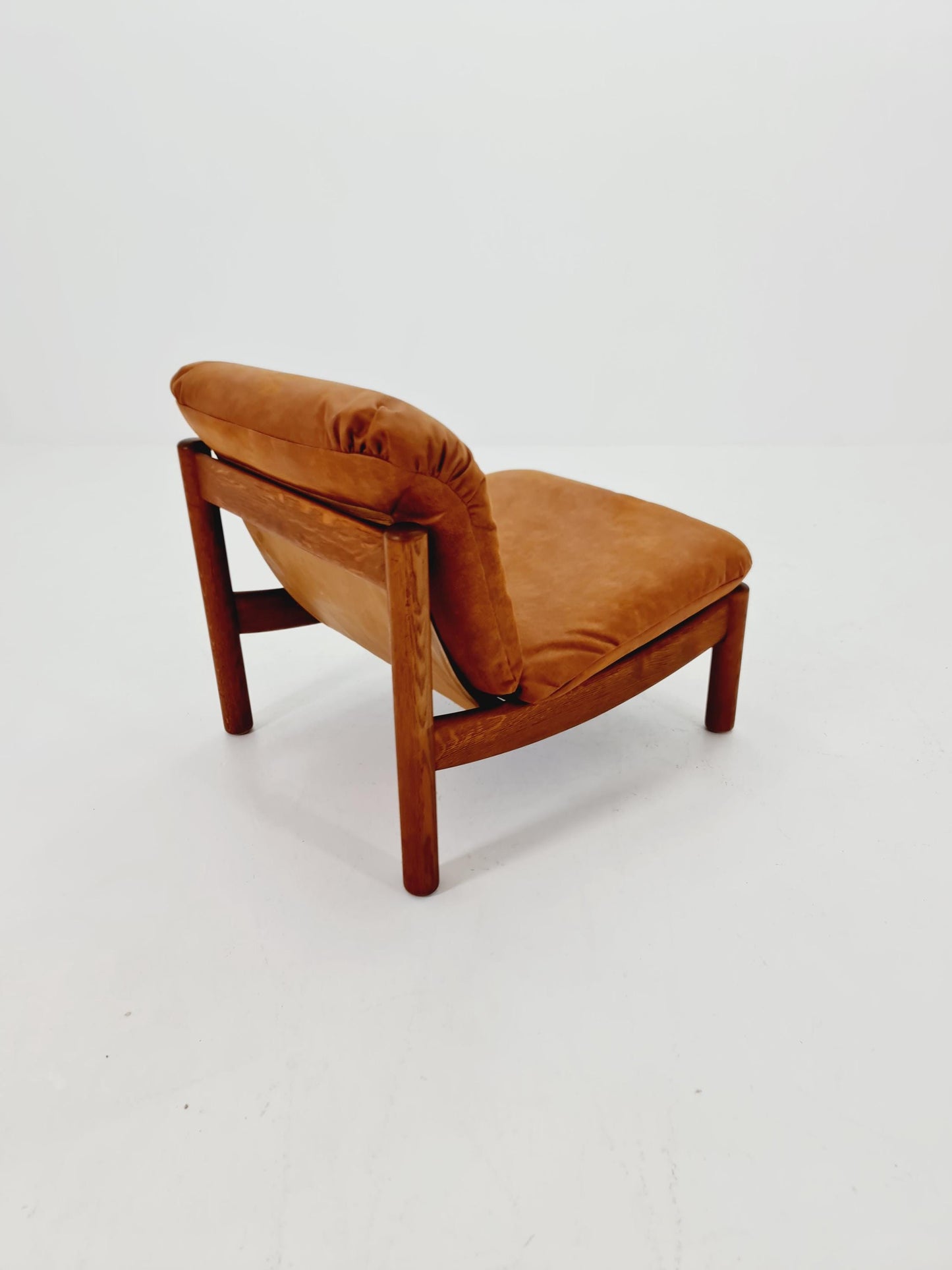 mid century loungechair in leather and wood By Carl Straub Germany , 1960s