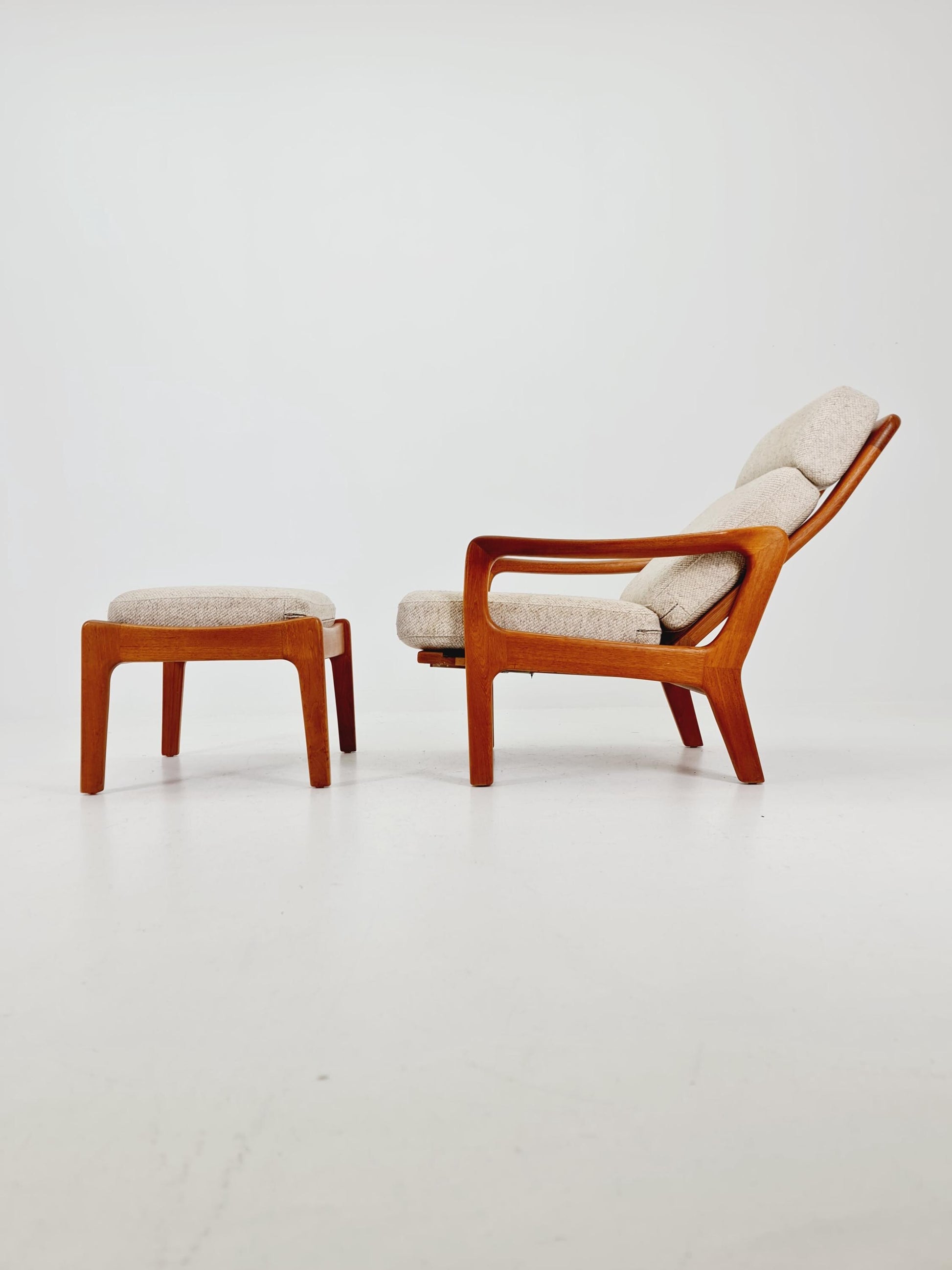Mid-century Rare Danish Solid teak lounge chair with ottoman by Jens-Juul Christensen For JK Denmark 1960s
