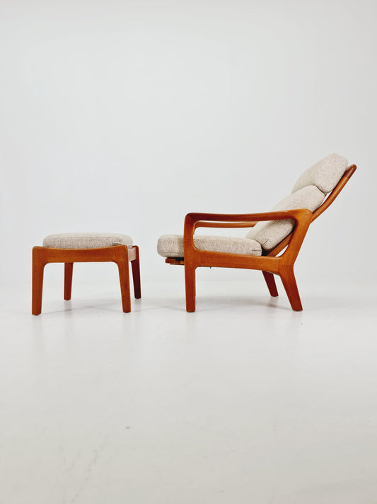 Mid-century Rare Danish Solid teak lounge chair with ottoman by Jens-Juul Christensen For JK Denmark 1960s