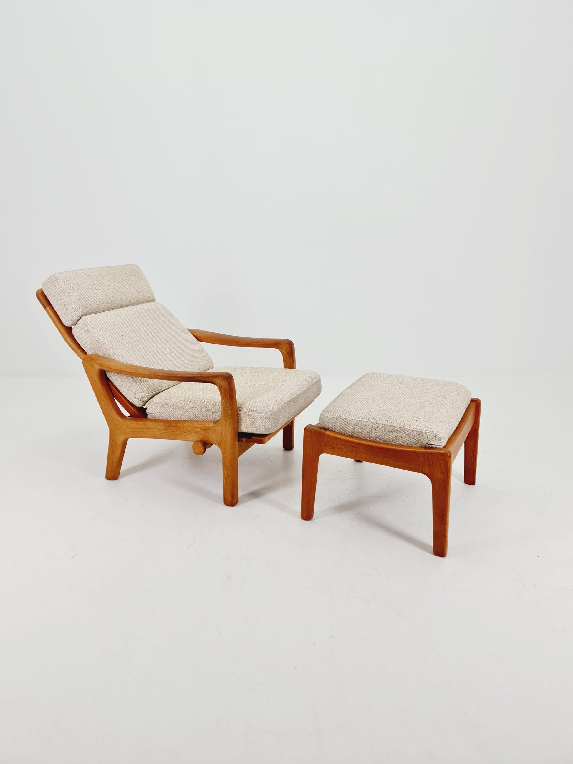 Mid-century Rare Danish Solid teak lounge chair with ottoman by Jens-Juul Christensen For JK Denmark 1960s
