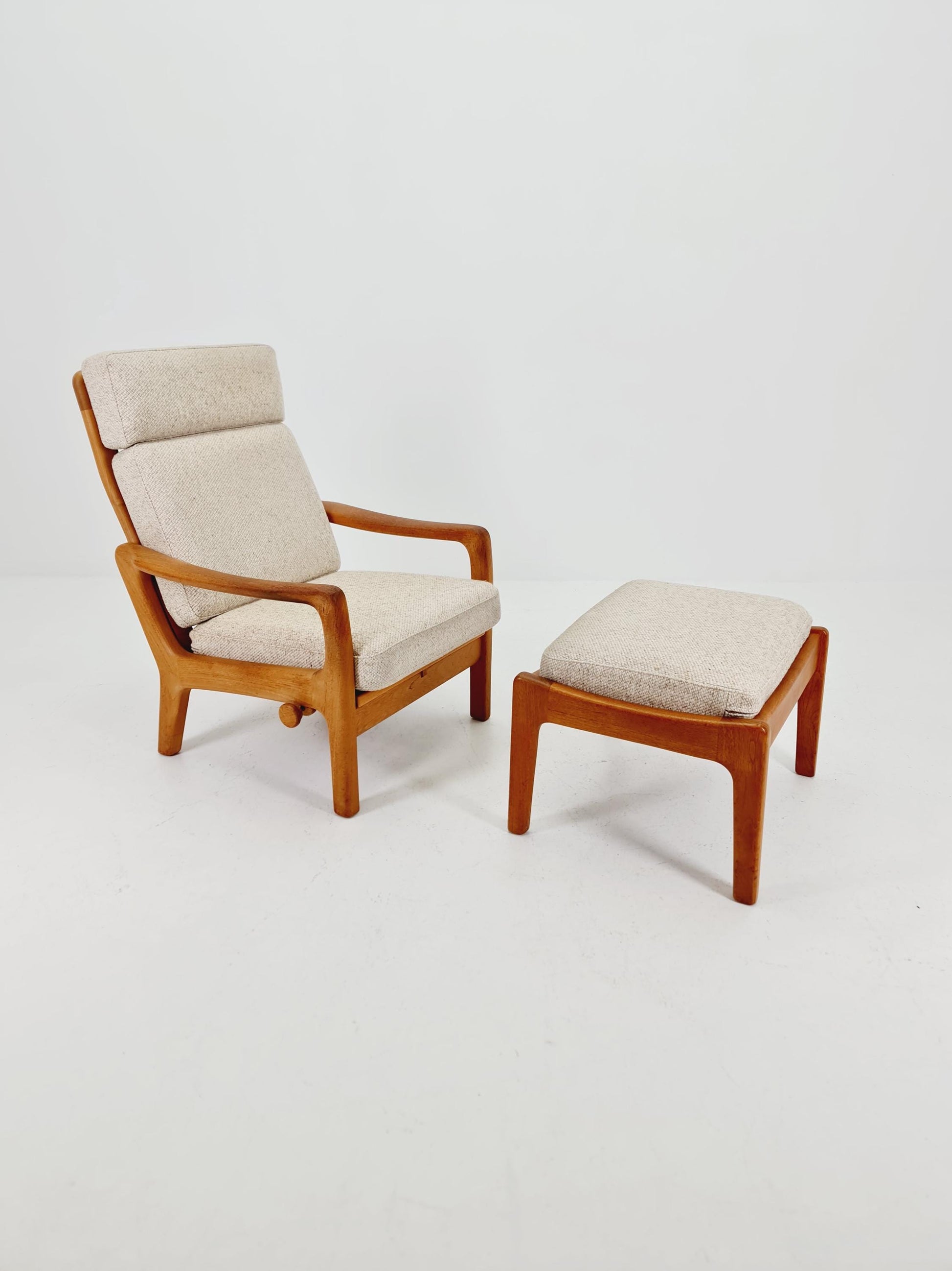 Mid-century Rare Danish Solid teak lounge chair with ottoman by Jens-Juul Christensen For JK Denmark 1960s