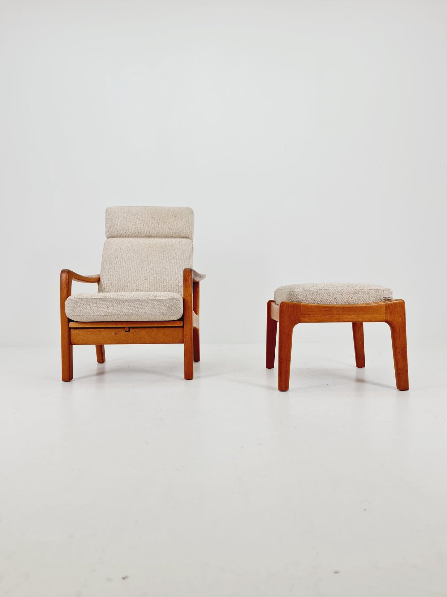 Mid-century Rare Danish Solid teak lounge chair with ottoman by Jens-Juul Christensen For JK Denmark 1960s