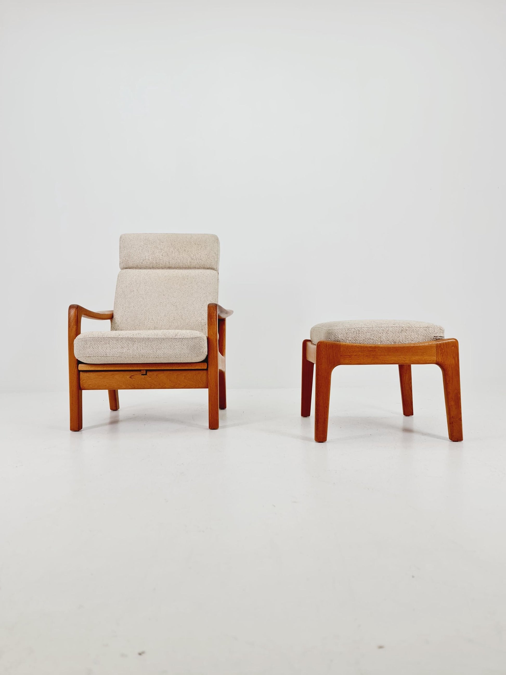Mid-century Rare Danish Solid teak lounge chair with ottoman by Jens-Juul Christensen For JK Denmark 1960s