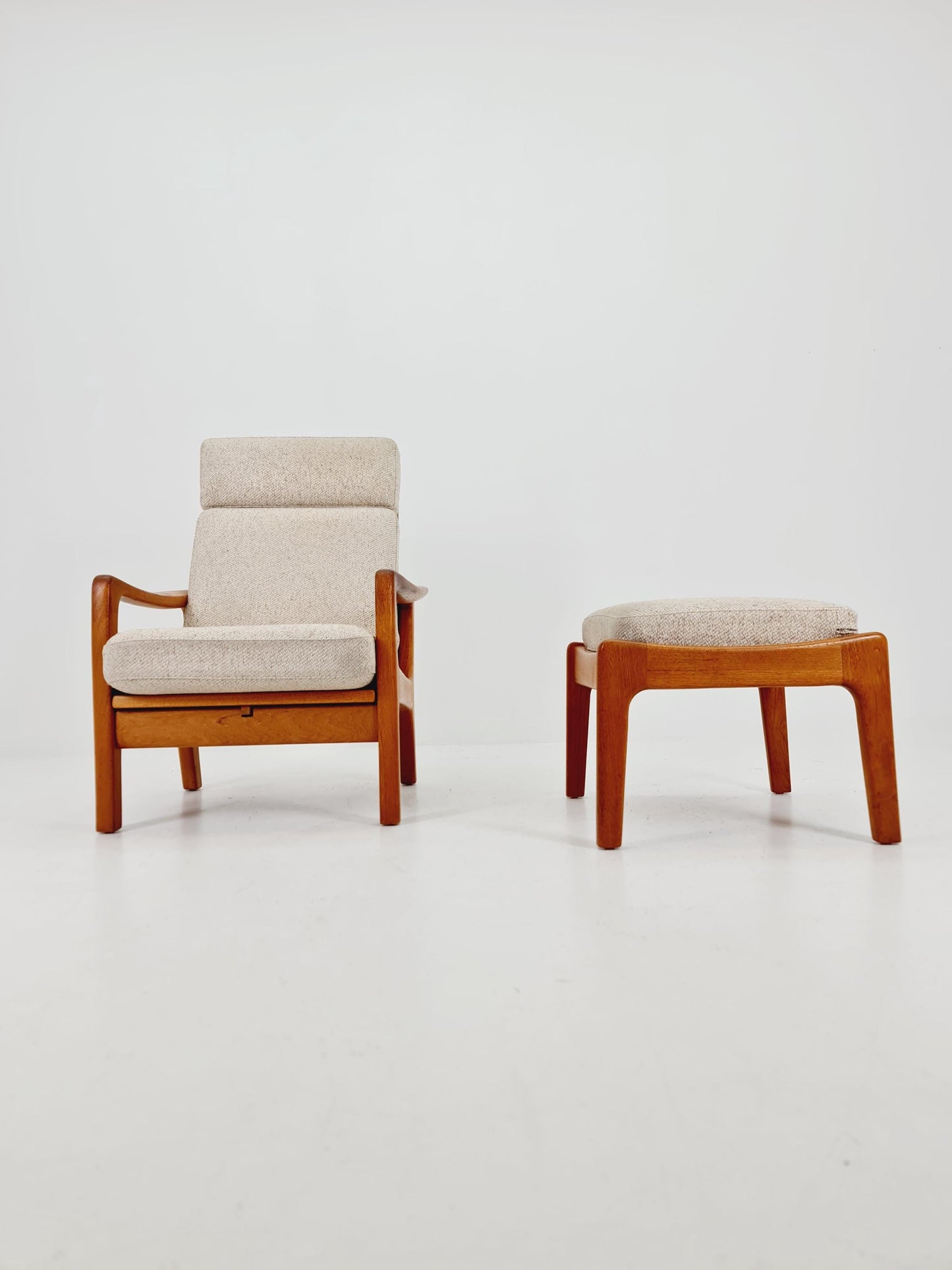 Mid-century Rare Danish Solid teak lounge chair with ottoman by Jens-Juul Christensen For JK Denmark 1960s