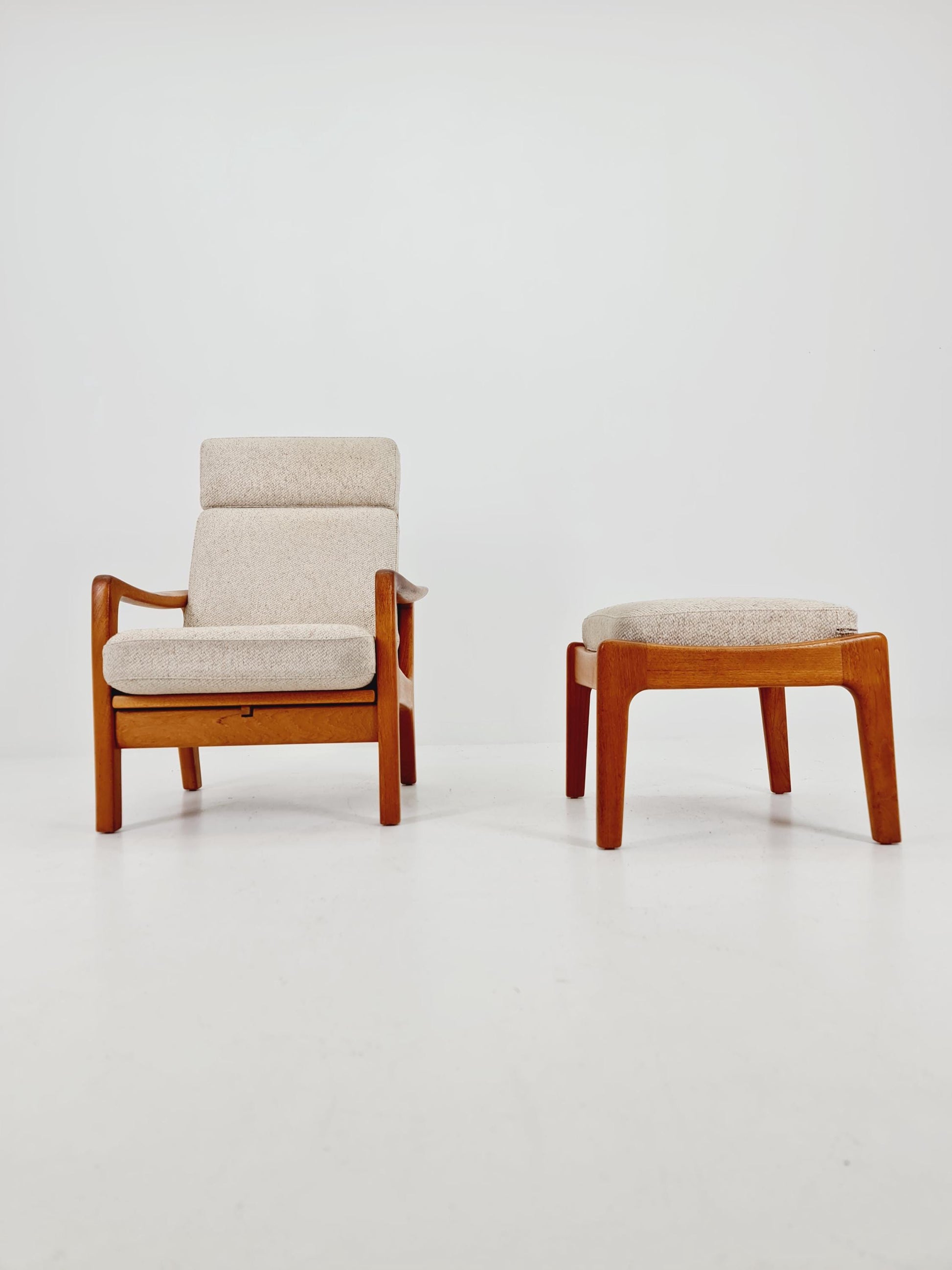 Mid-century Rare Danish Solid teak lounge chair with ottoman by Jens-Juul Christensen For JK Denmark 1960s