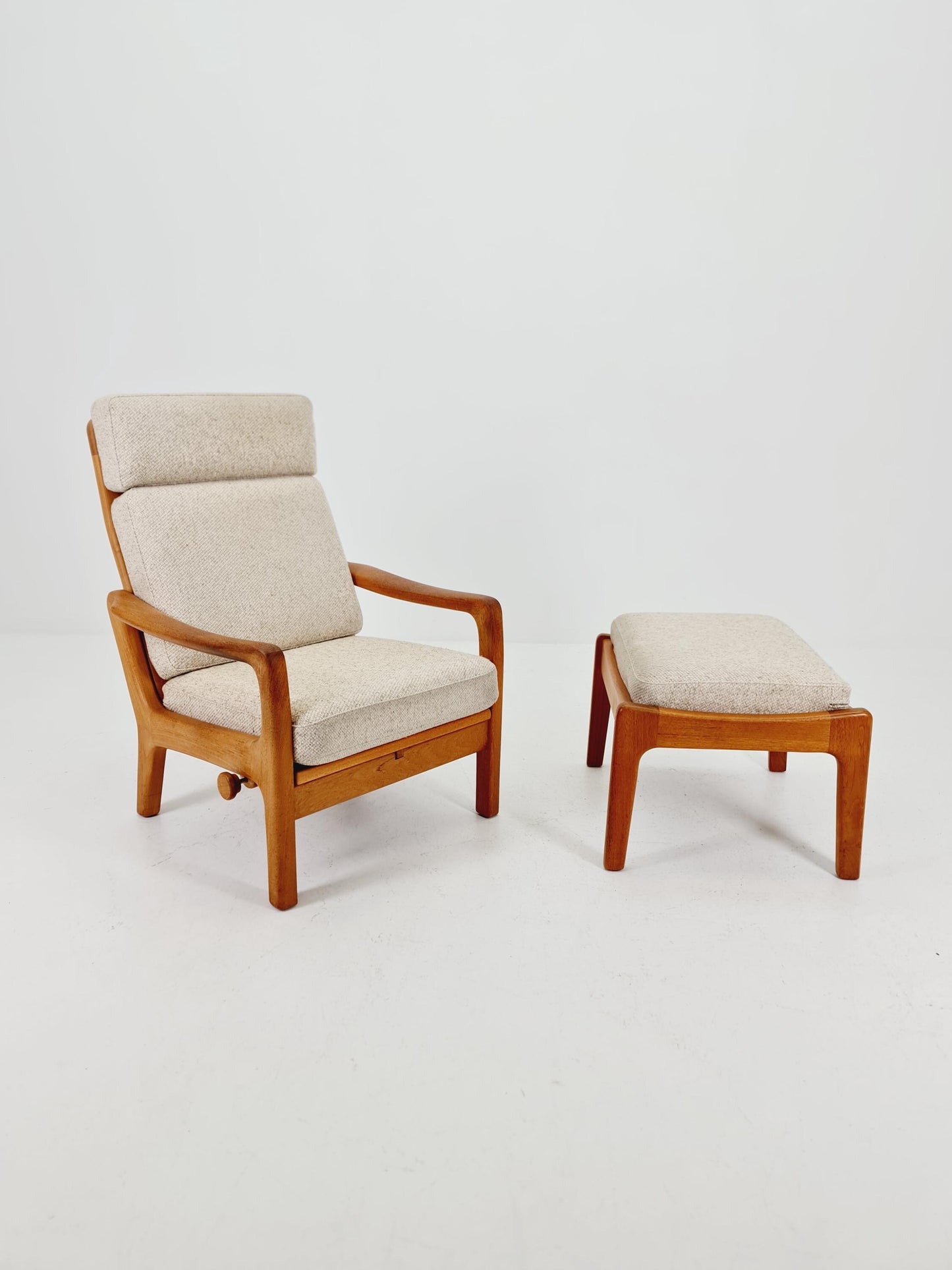 Mid-century Rare Danish Solid teak lounge chair with ottoman by Jens-Juul Christensen For JK Denmark 1960s