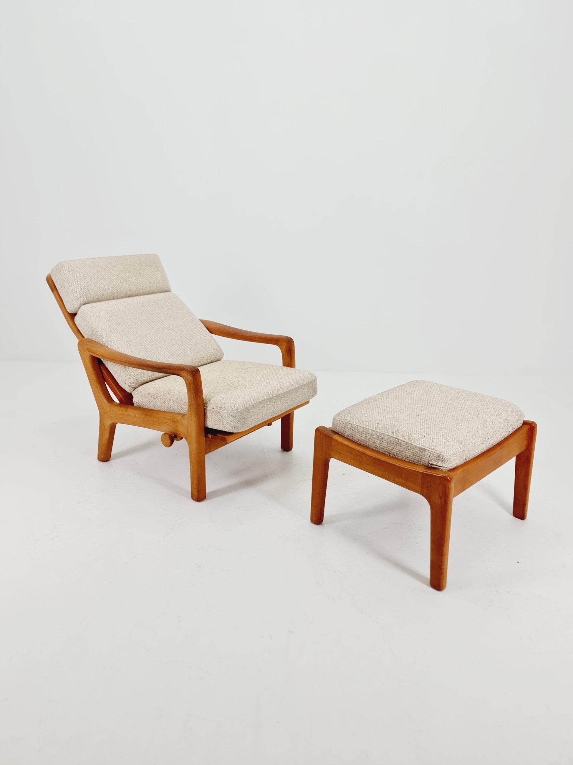 Mid-century Rare Danish Solid teak lounge chair with ottoman by Jens-Juul Christensen For JK Denmark 1960s
