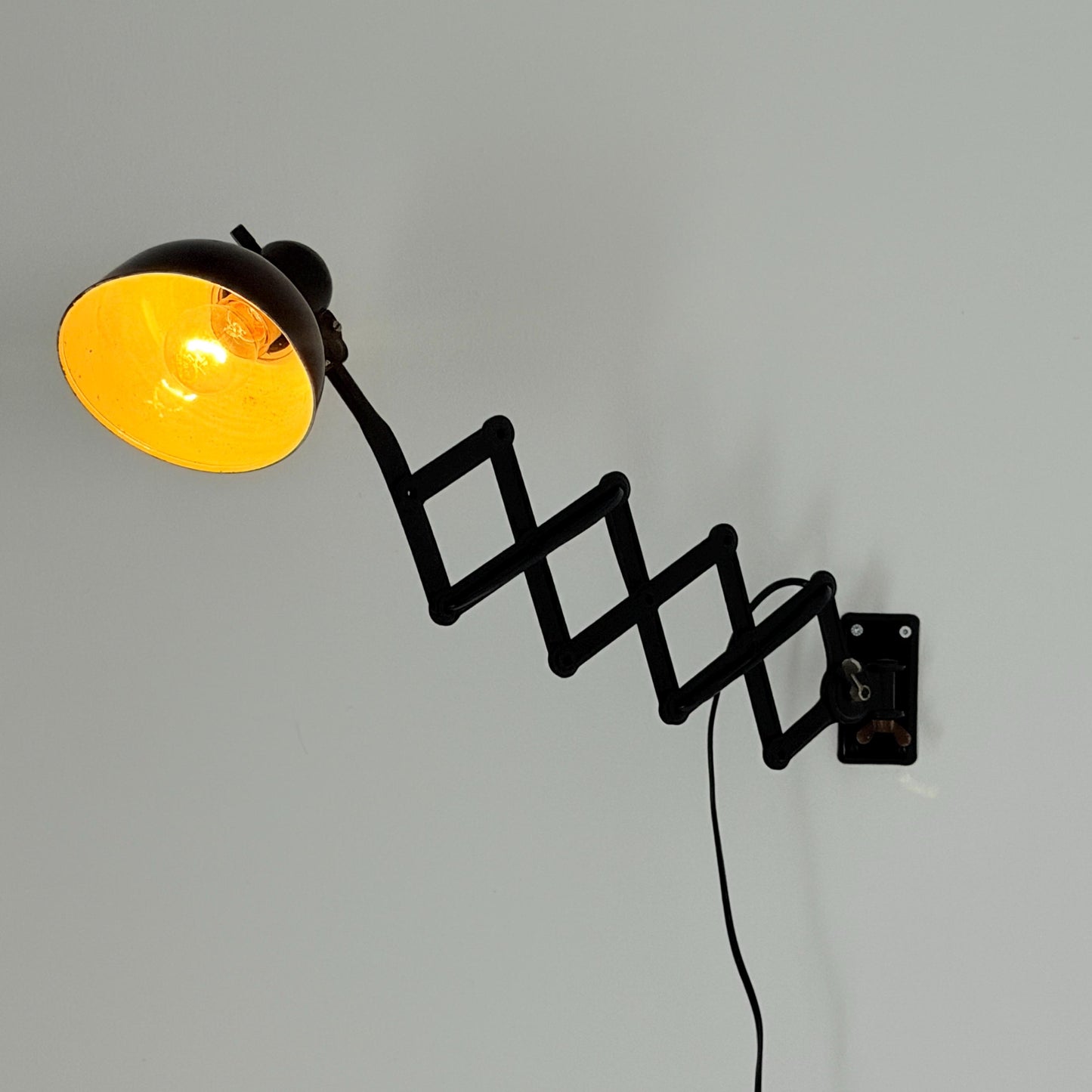 Original Kaiser Idell 6718 Scissor Wall Lamp by Christian Dell, 1930s Bauhaus Industrial Black Wall Light, Germany