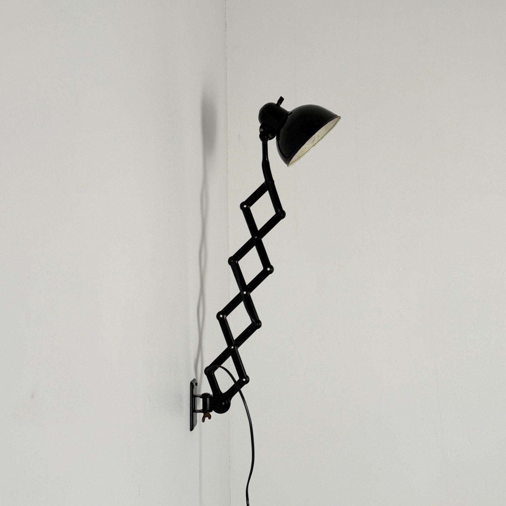 Original Kaiser Idell 6718 Scissor Wall Lamp by Christian Dell, 1930s Bauhaus Industrial Black Wall Light, Germany