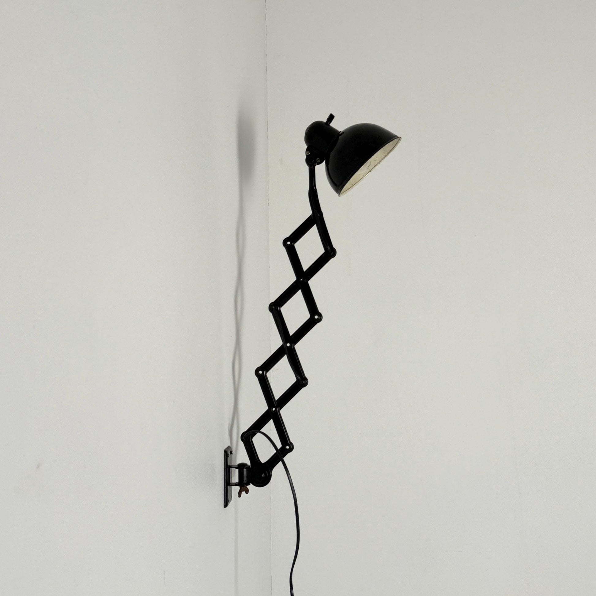 Original Kaiser Idell 6718 Scissor Wall Lamp by Christian Dell, 1930s Bauhaus Industrial Black Wall Light, Germany
