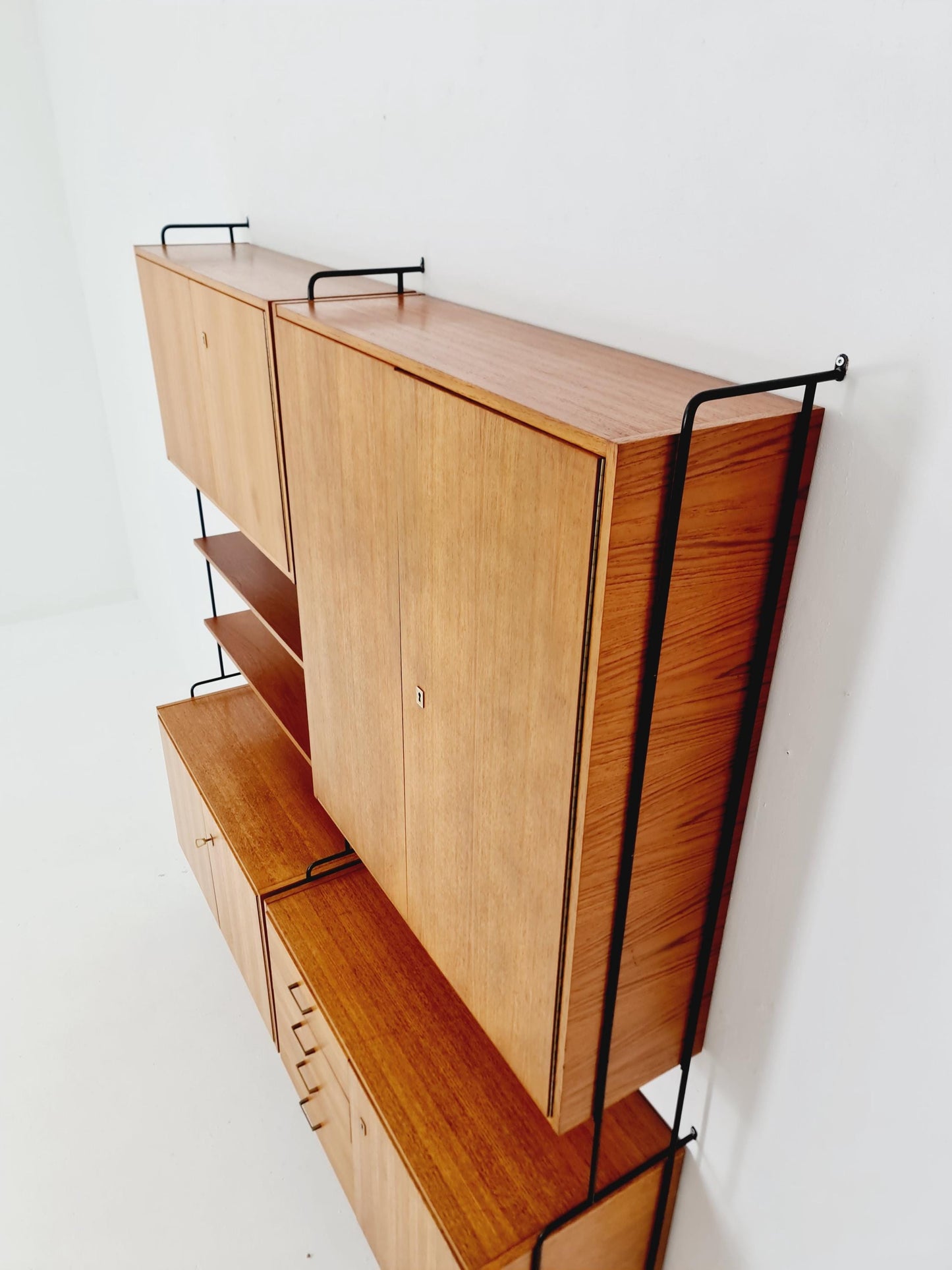 Mid century teak wall shelving unit by Hilker for Omnia, Germany, 1960s