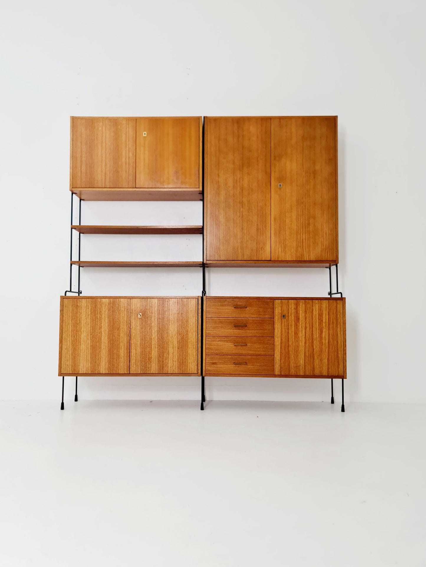 Mid century teak wall shelving unit by Hilker for Omnia, Germany, 1960s
