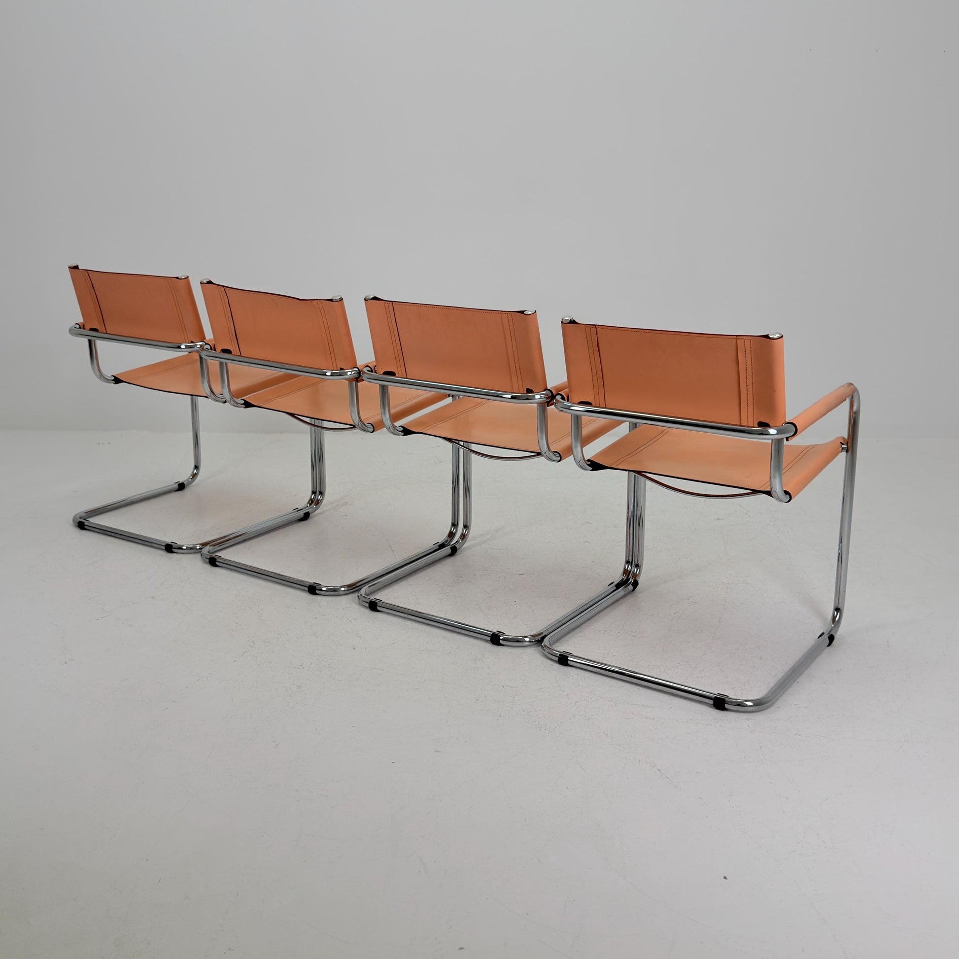 Set of 4 Mid century Bauhaus B34 Tan leather cantilever armchair by Mart Stam italy 1980s