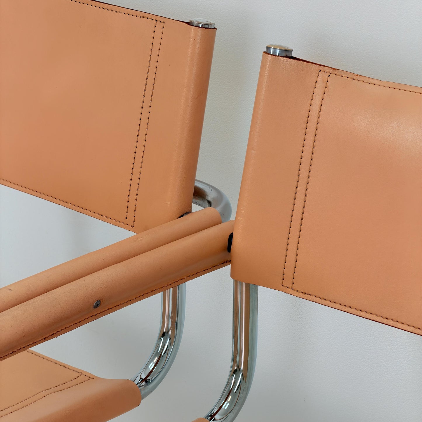 Set of 2 Mid century Bauhaus B34 Tan leather cantilever armchair by Mart Stam italy 1980s