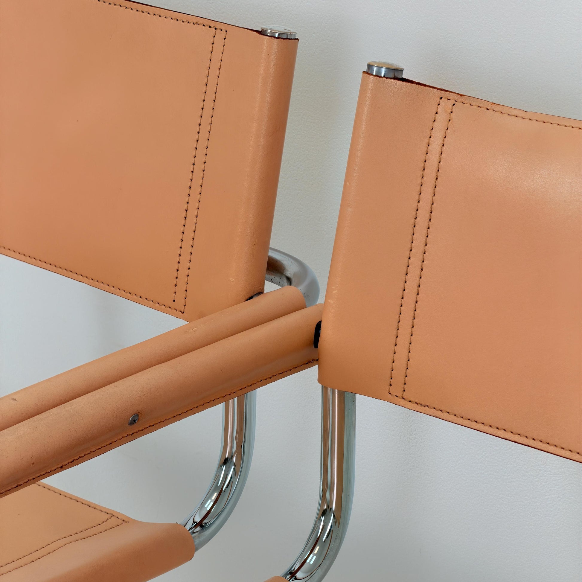 Set of 2 Mid century Bauhaus B34 Tan leather cantilever armchair by Mart Stam italy 1980s