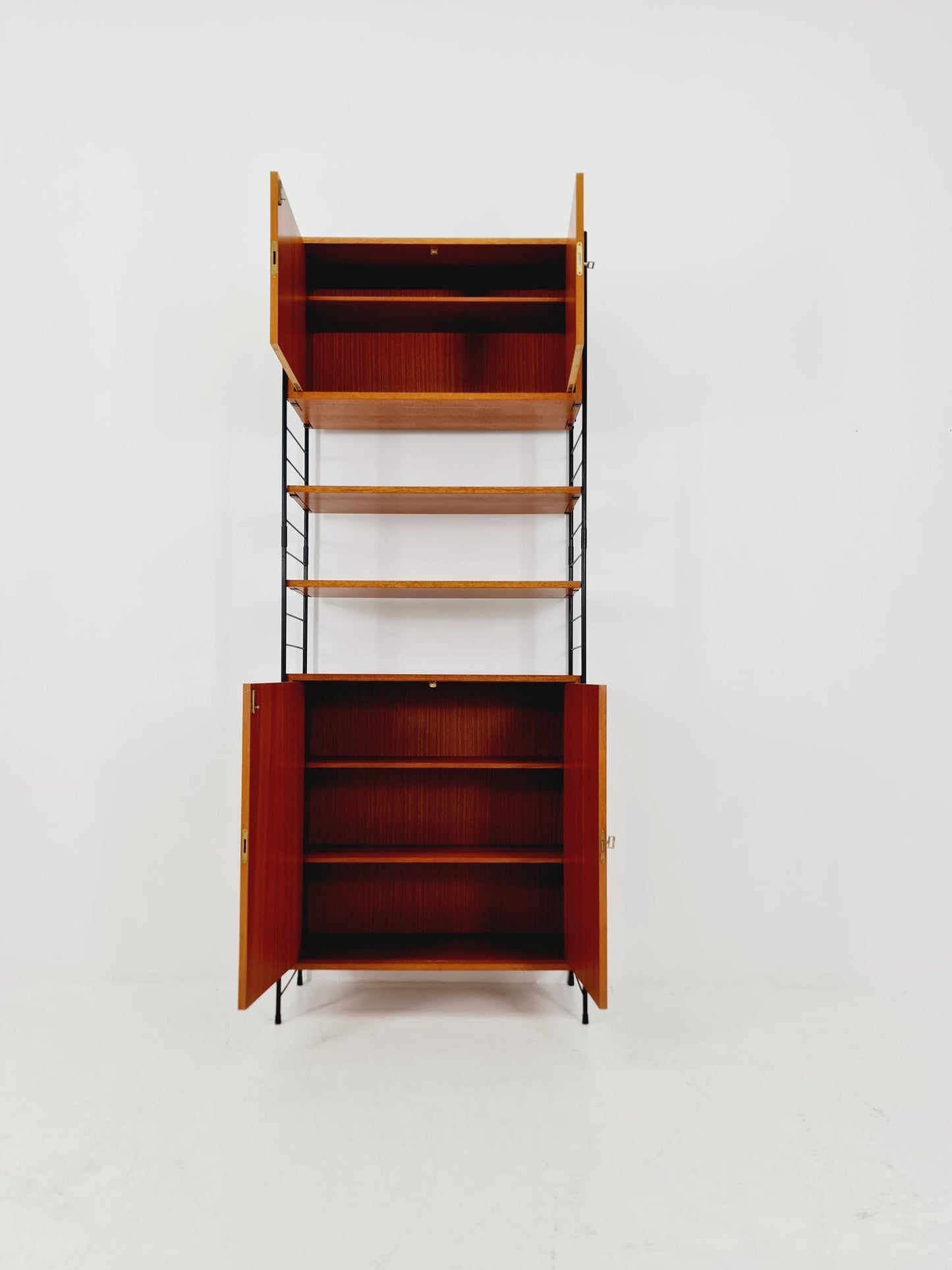 Free standing String shelf-system, bookcase with cabinet teak by WHB Germany, 1950s