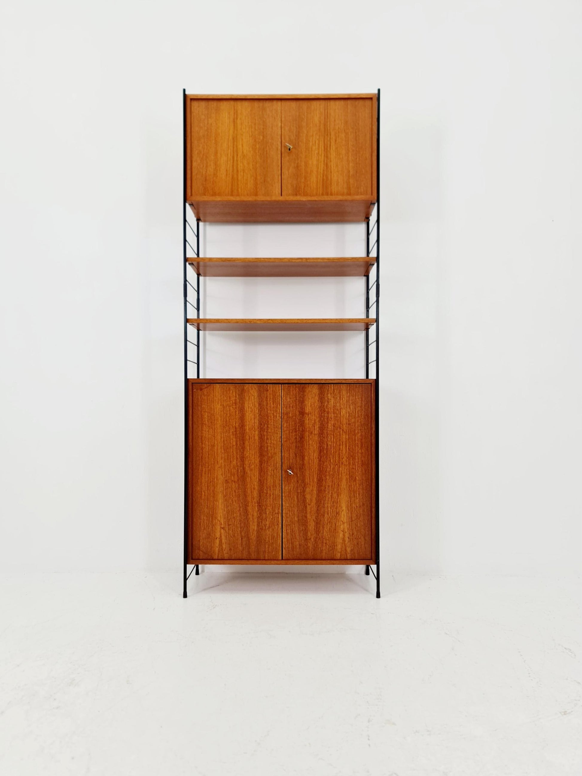 Free standing String shelf-system, bookcase with cabinet teak by WHB Germany, 1950s