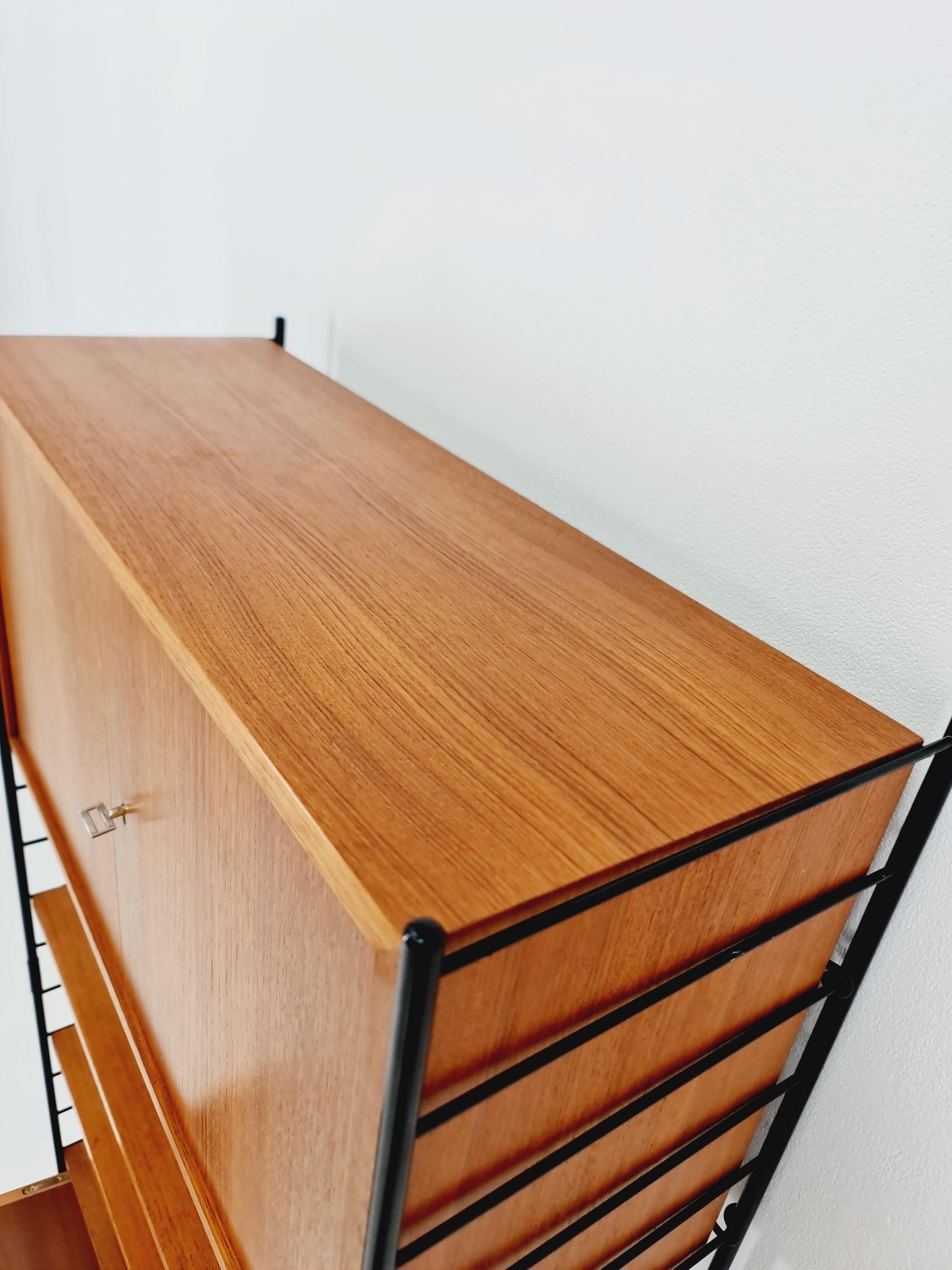 Free standing String shelf-system, bookcase with cabinet teak by WHB Germany, 1950s