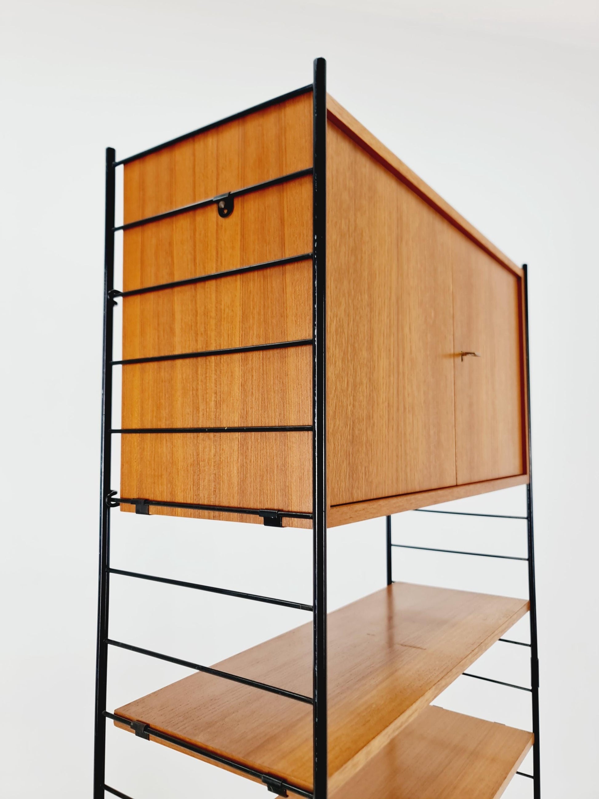 Free standing String shelf-system, bookcase with cabinet teak by WHB Germany, 1950s