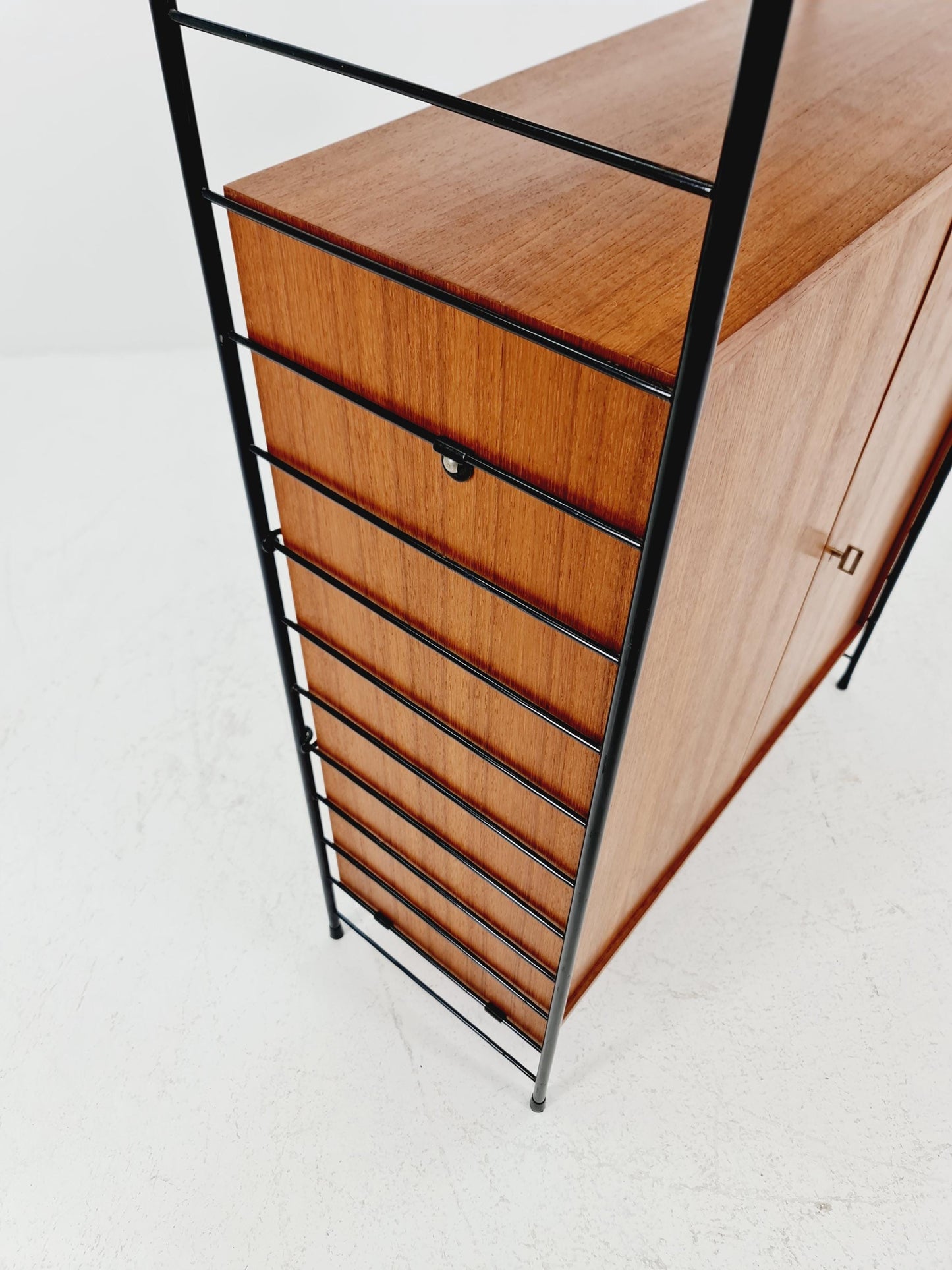 Free standing String shelf-system, bookcase with cabinet teak by WHB Germany, 1950s