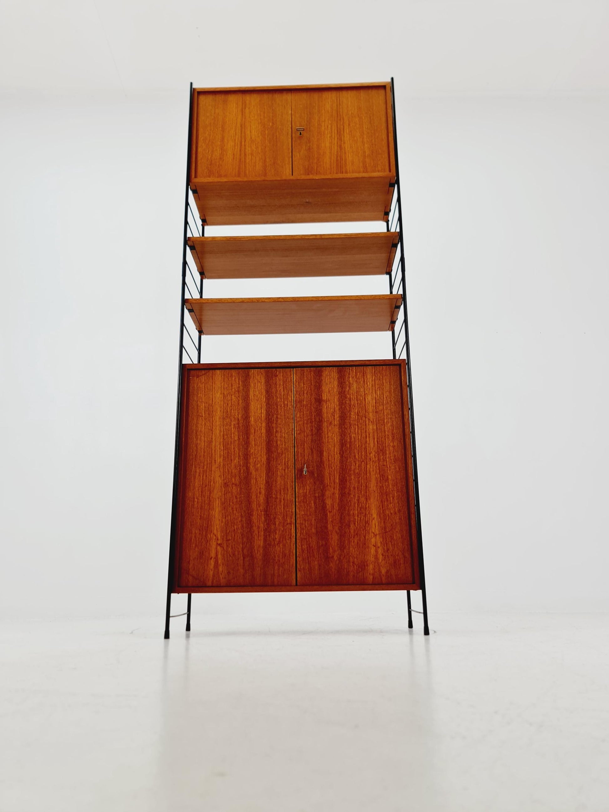 Free standing String shelf-system, bookcase with cabinet teak by WHB Germany, 1950s