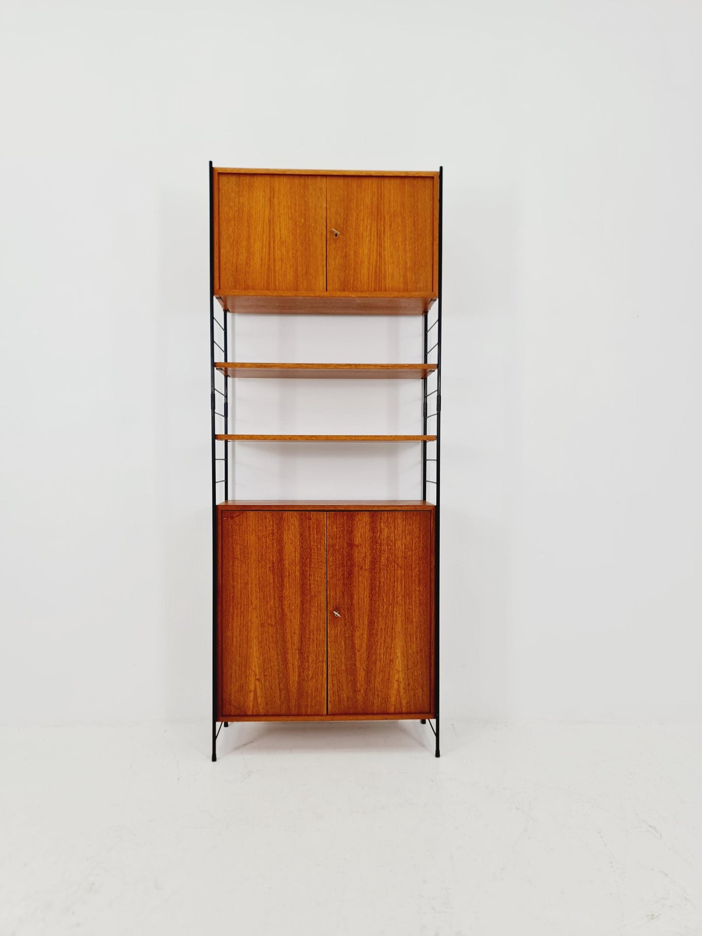 Free standing String shelf-system, bookcase with cabinet teak by WHB Germany, 1950s
