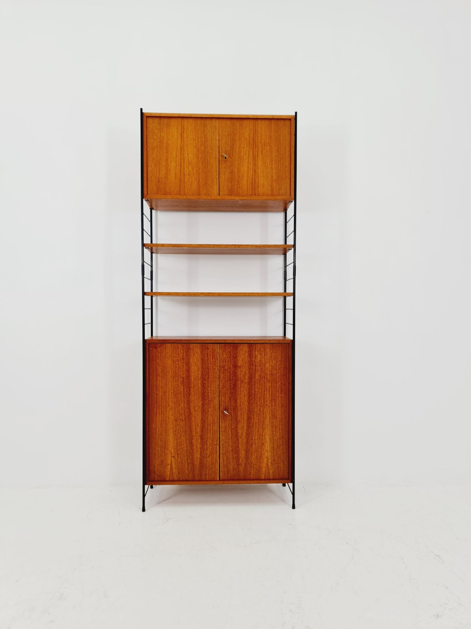 Free standing String shelf-system, bookcase with cabinet teak by WHB Germany, 1950s