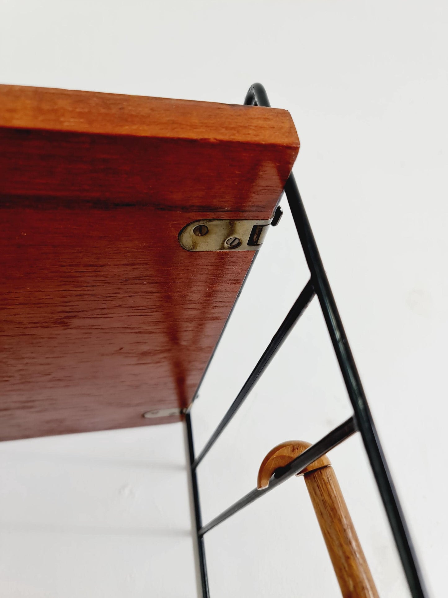 Original MCM Teak shelving system - consists of black lacquered metal ladders, from string Stockholm 1960s