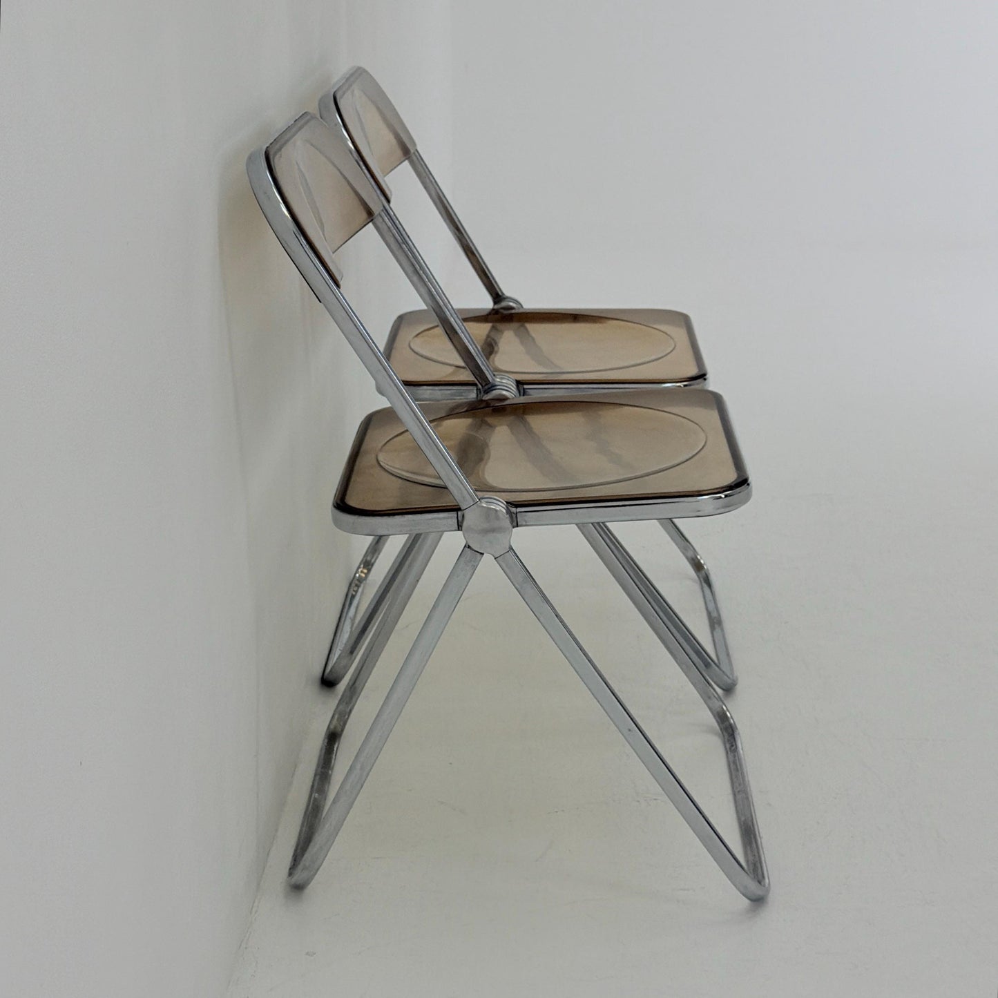 Set of 2 Mid-Century Plia Folding Dining Chairs by Giancarlo Piretti for Castelli, Italy, 1970s