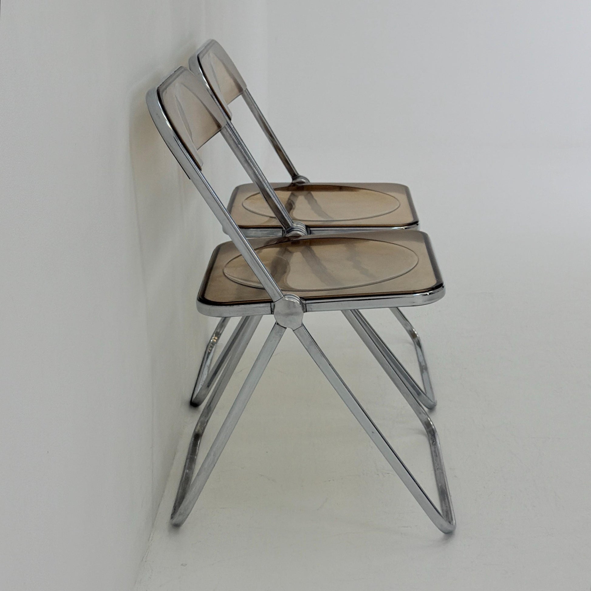 Set of 2 Mid-Century Plia Folding Dining Chairs by Giancarlo Piretti for Castelli, Italy, 1970s