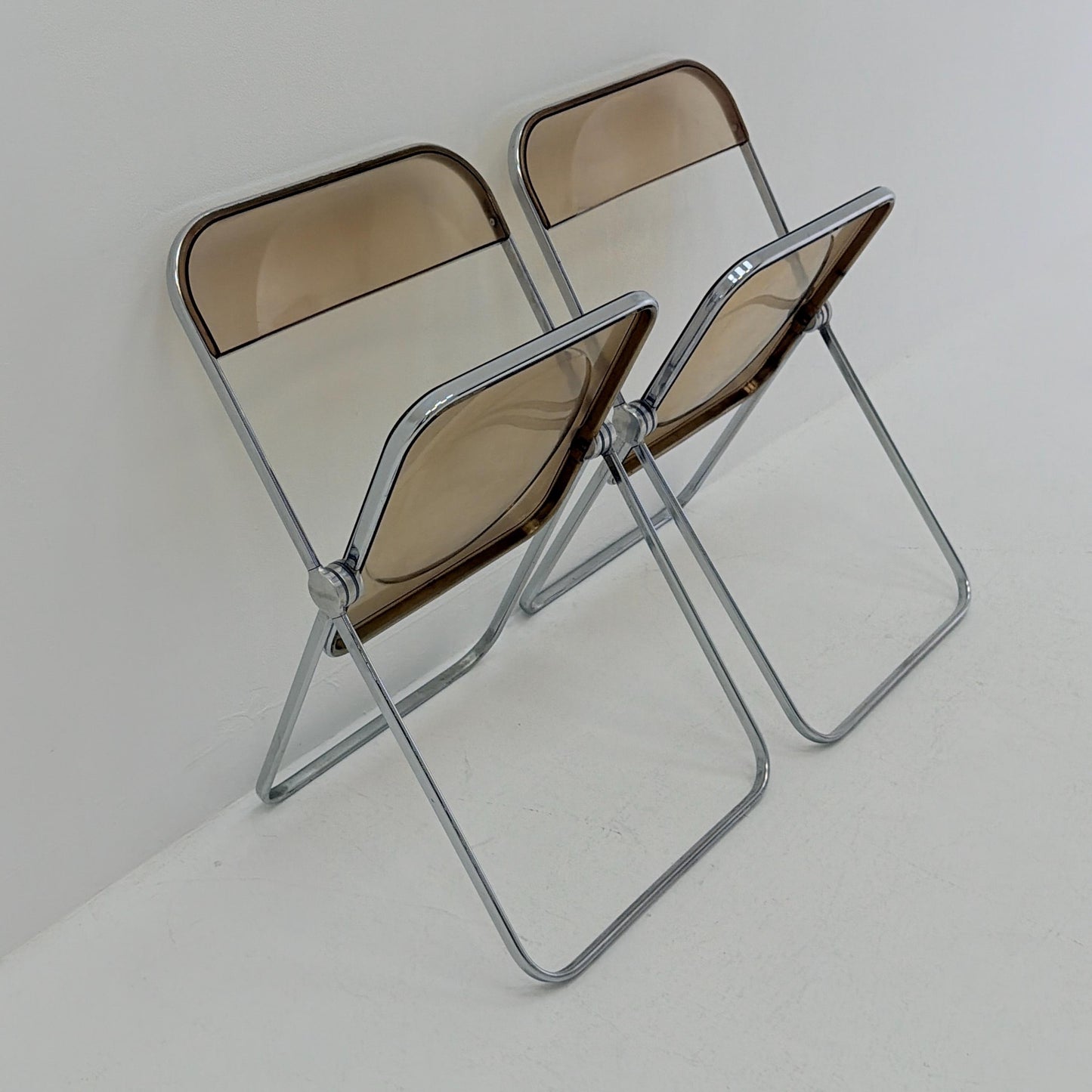 Set of 2 Mid-Century Plia Folding Dining Chairs by Giancarlo Piretti for Castelli, Italy, 1970s