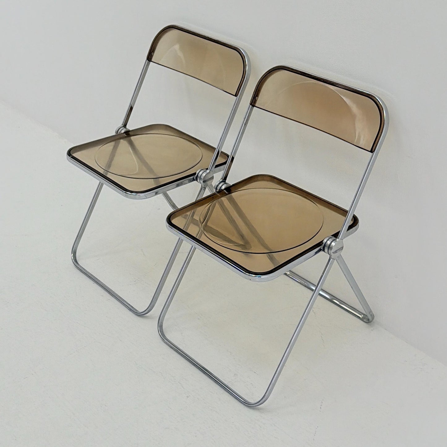 Set of 2 Mid-Century Plia Folding Dining Chairs by Giancarlo Piretti for Castelli, Italy, 1970s