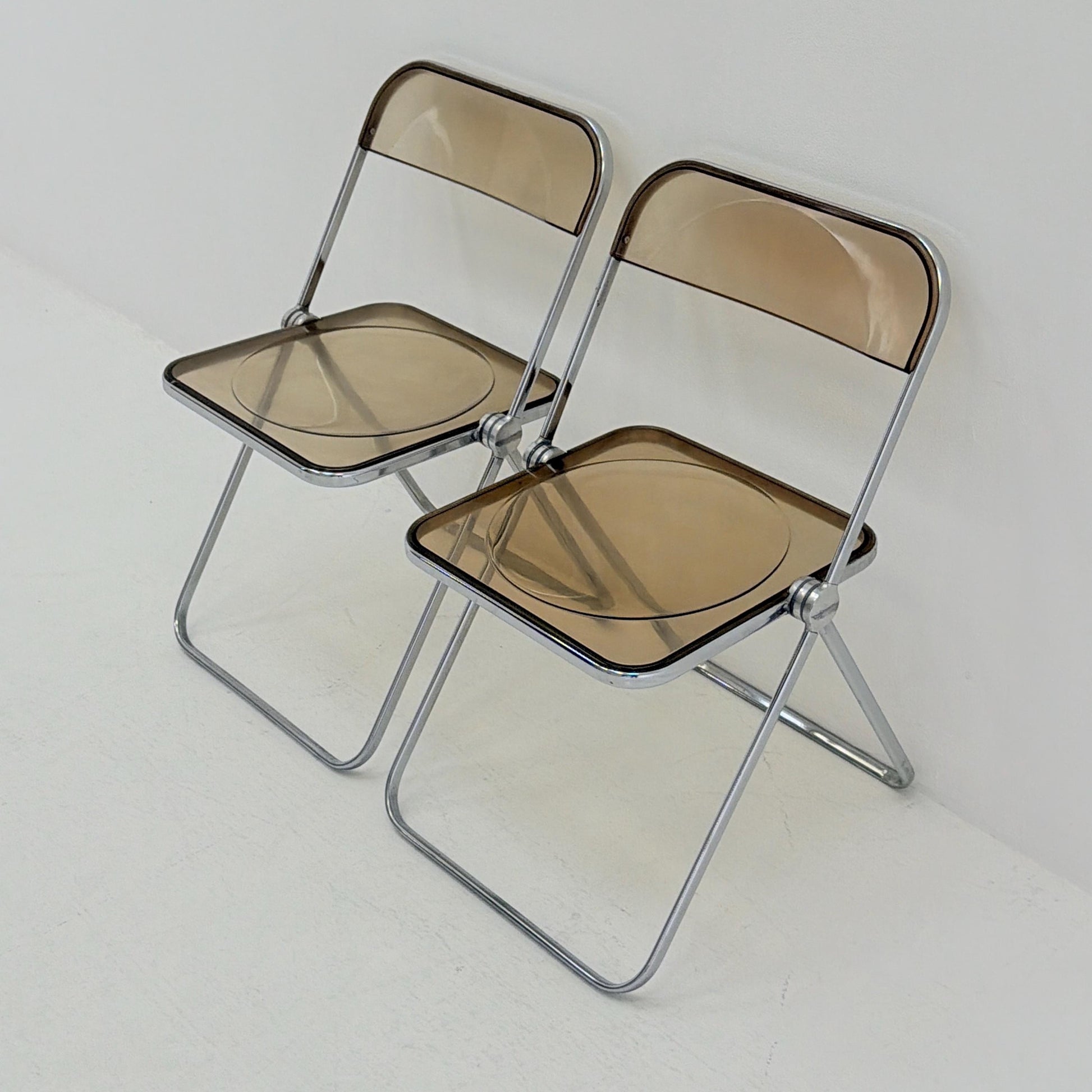 Set of 2 Mid-Century Plia Folding Dining Chairs by Giancarlo Piretti for Castelli, Italy, 1970s
