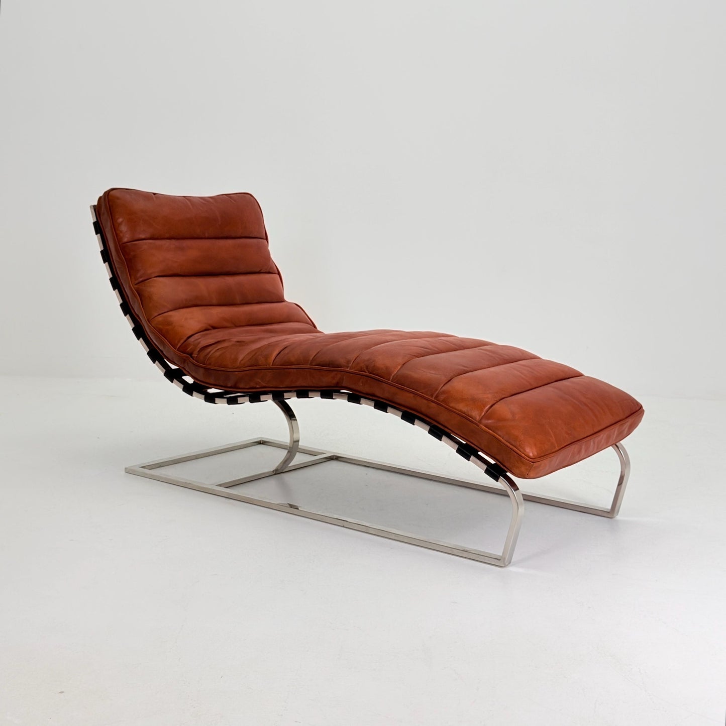 Mid Century Bauhaus style Lounge chair brown leather and chrome, 1980s Italy