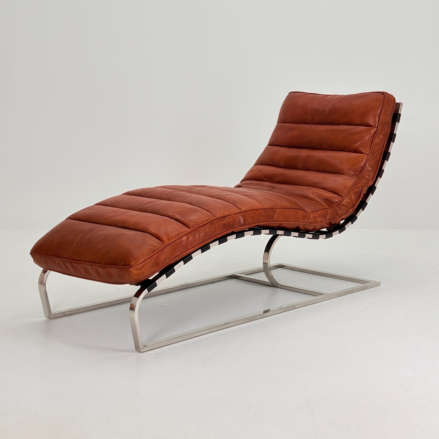 Mid Century Bauhaus style Lounge chair brown leather and chrome, 1980s Italy