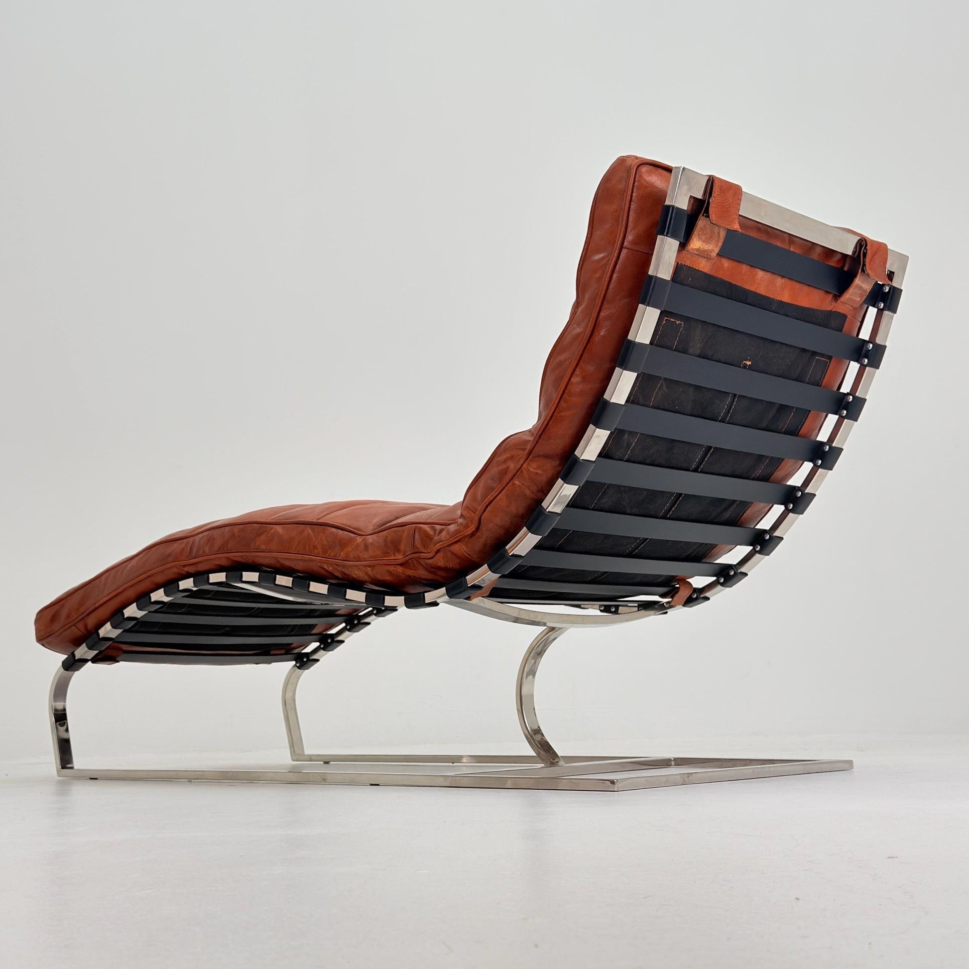 Mid Century Bauhaus style Lounge chair brown leather and chrome, 1980s Italy