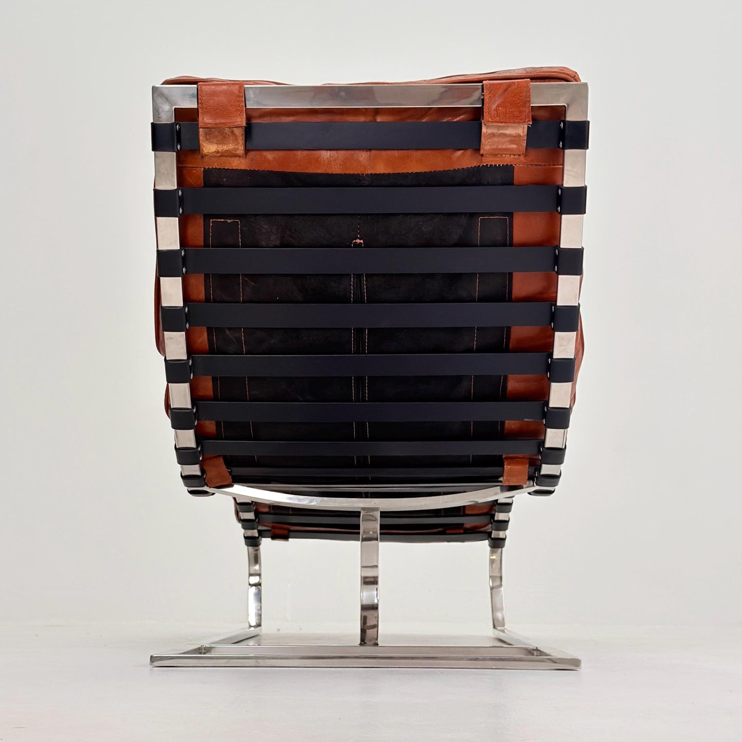 Mid Century Bauhaus style Lounge chair brown leather and chrome, 1980s Italy