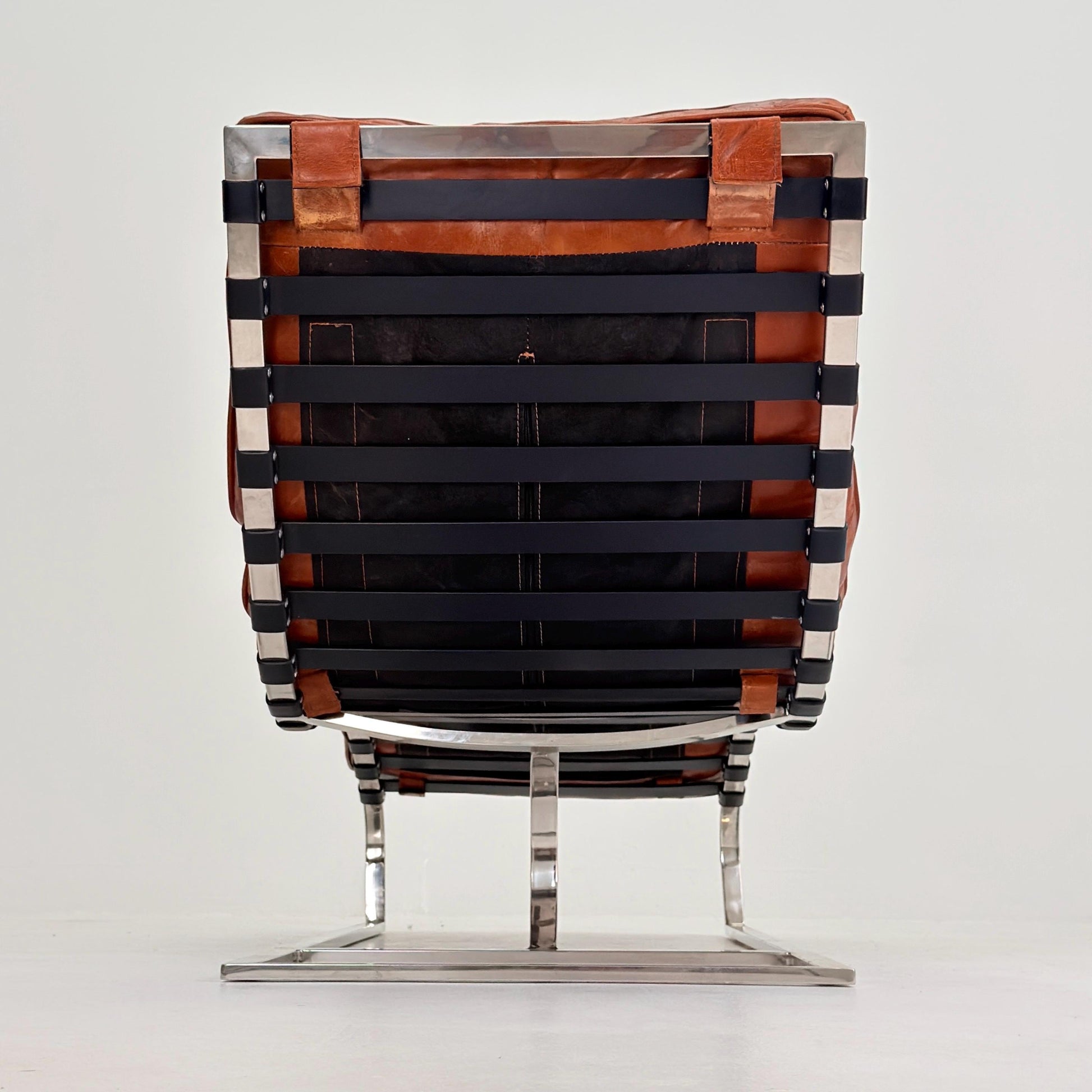 Mid Century Bauhaus style Lounge chair brown leather and chrome, 1980s Italy