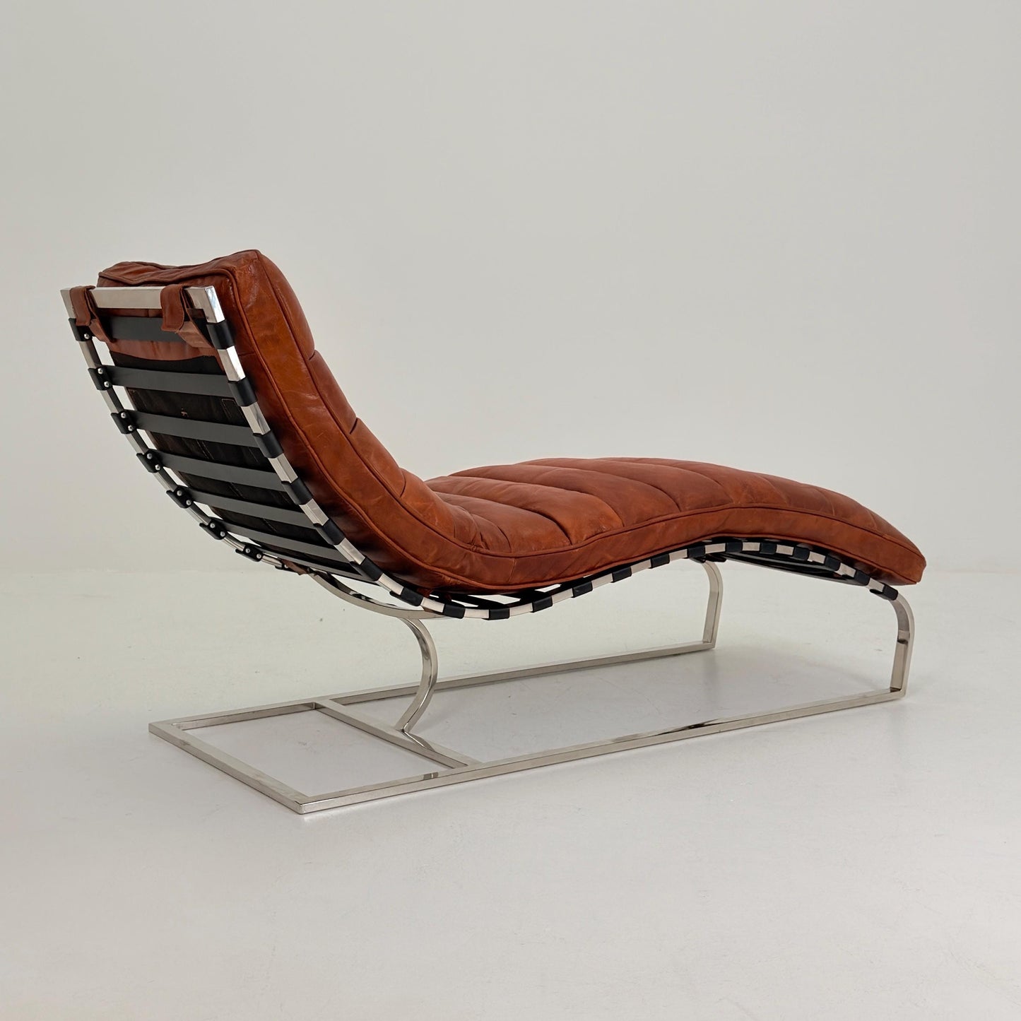 Mid Century Bauhaus style Lounge chair brown leather and chrome, 1980s Italy