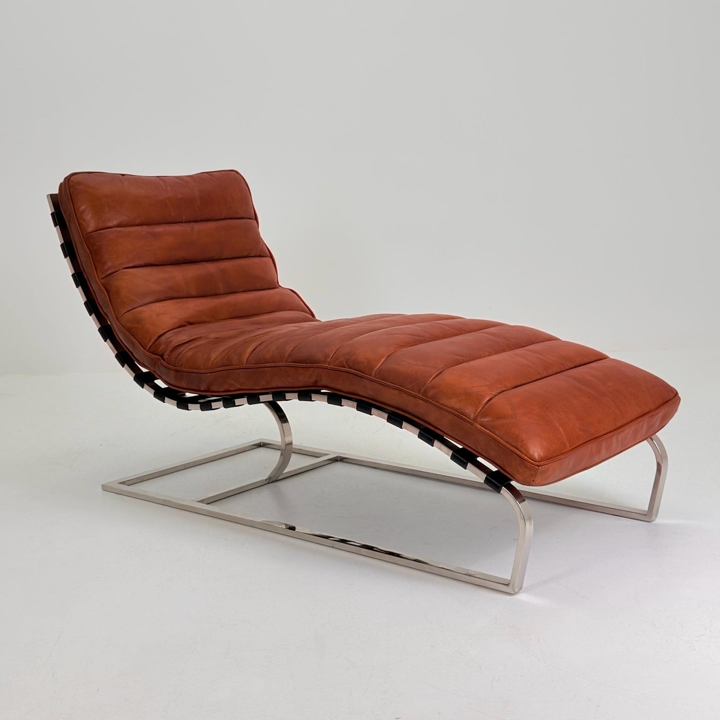 Mid Century Bauhaus style Lounge chair brown leather and chrome, 1980s Italy