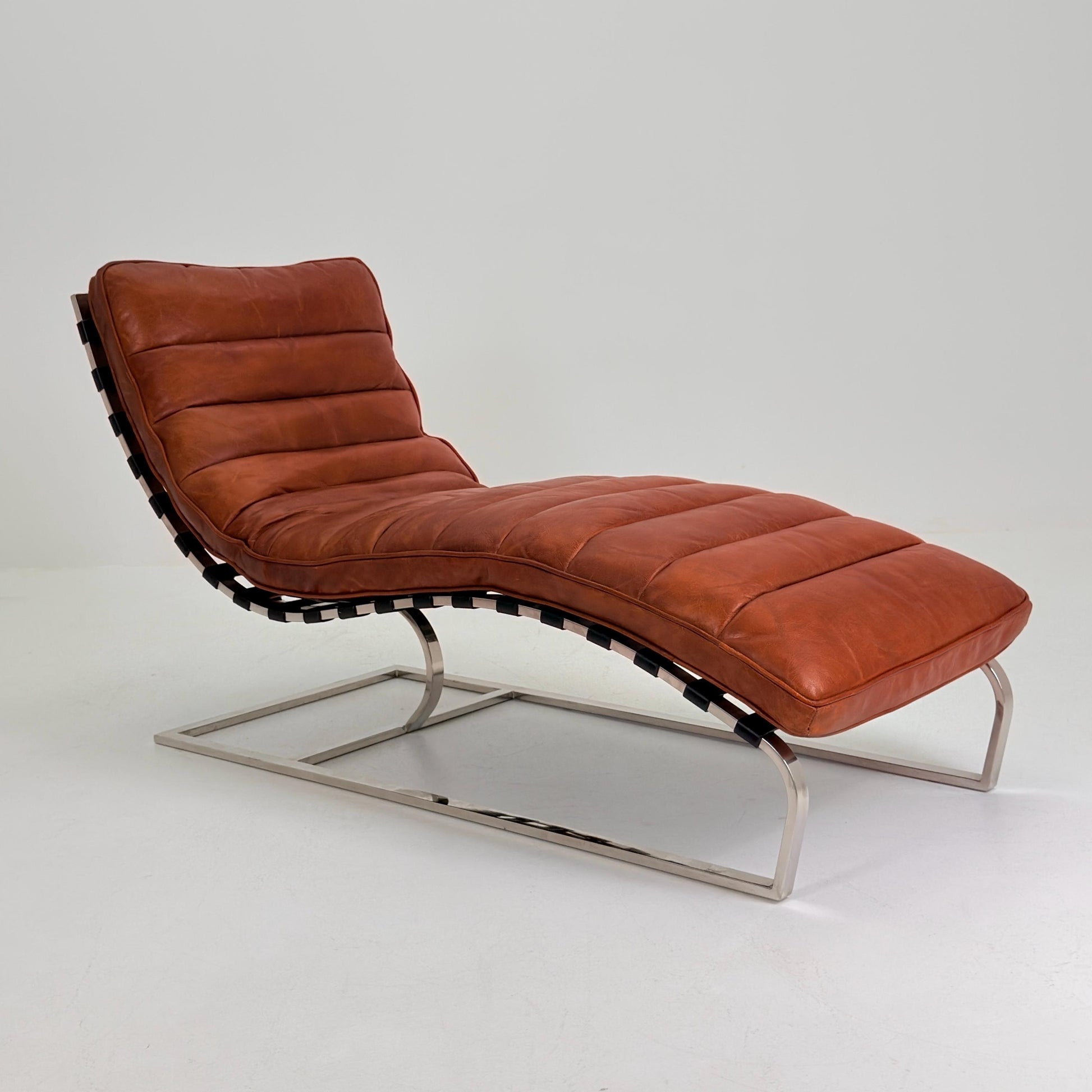 Mid Century Bauhaus style Lounge chair brown leather and chrome, 1980s Italy