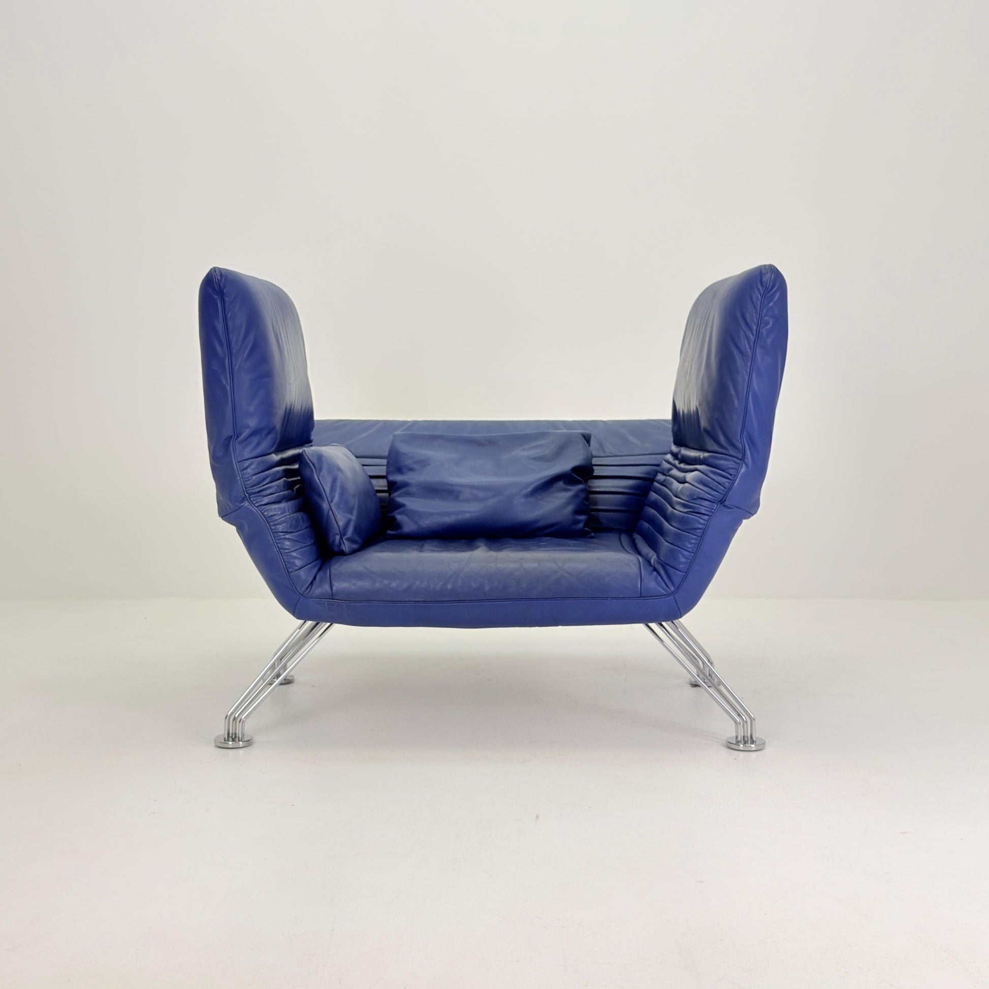 Mid Century De Sede DS-142 Blue Leather Lounge Chair Chaise Longue by Wilfried Totzek, Switzerland 1980s