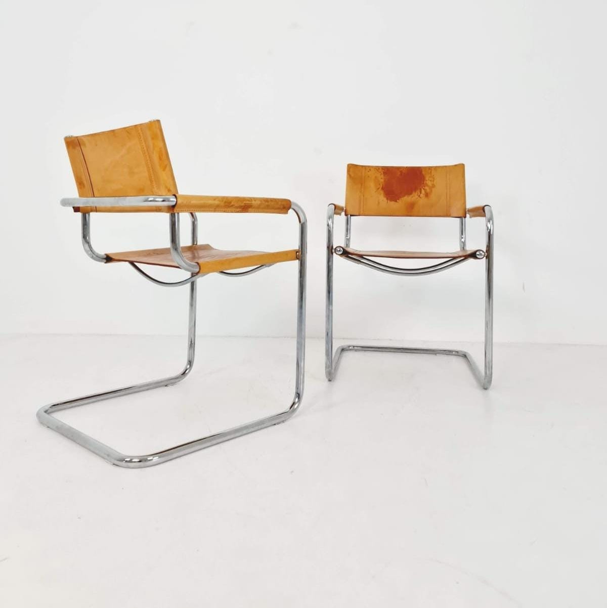 1 of 2 Bauhaus cognac original Desk Chair by Mart Stam & Marcel Breuer for Fasem Italy 1980s