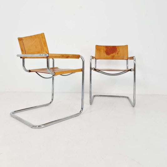 1 of 2 Bauhaus cognac original Desk Chair by Mart Stam & Marcel Breuer for Fasem Italy 1980s