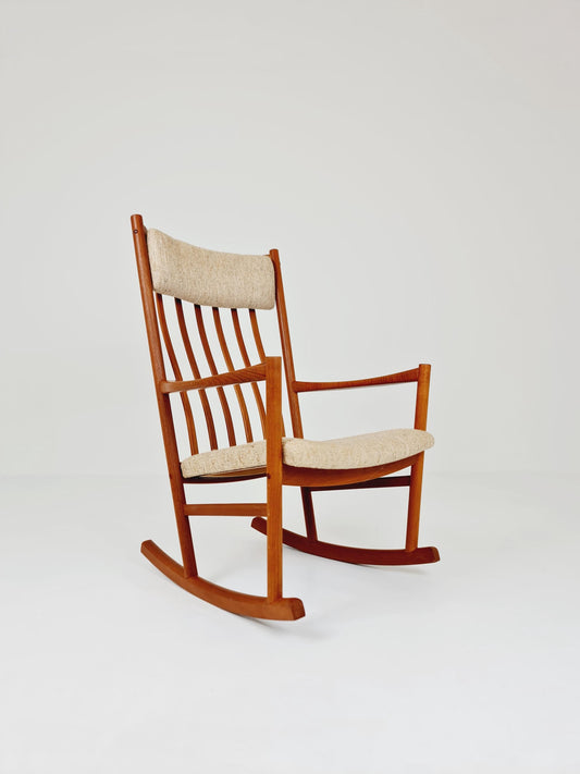 Mid century Scandinavian solid teak Rocking Chair by Hans Wegner for Tarm Stole, 1960s