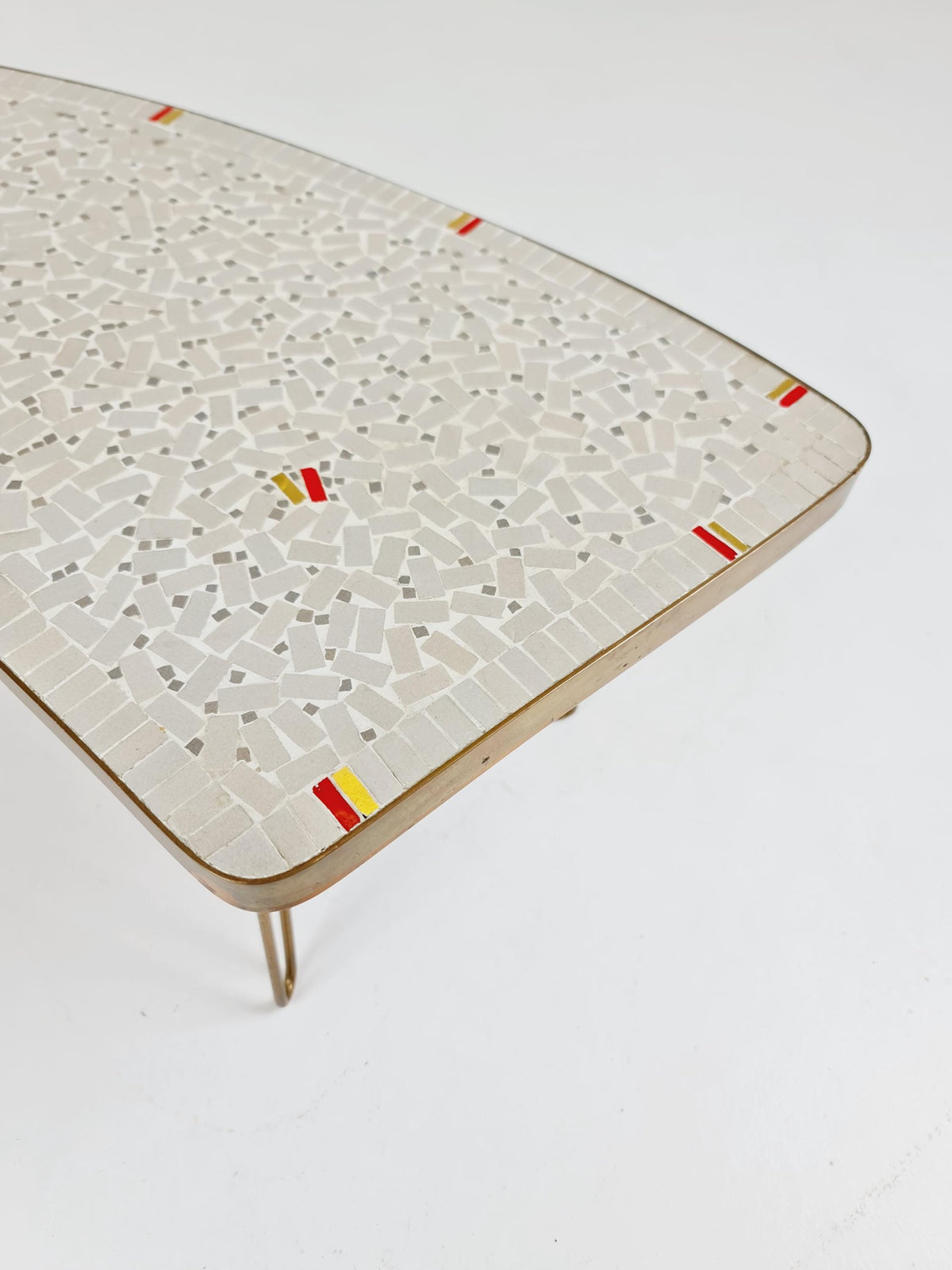 Unique mosaic & solid brass Sidetable by Berthold Muller, 1950s